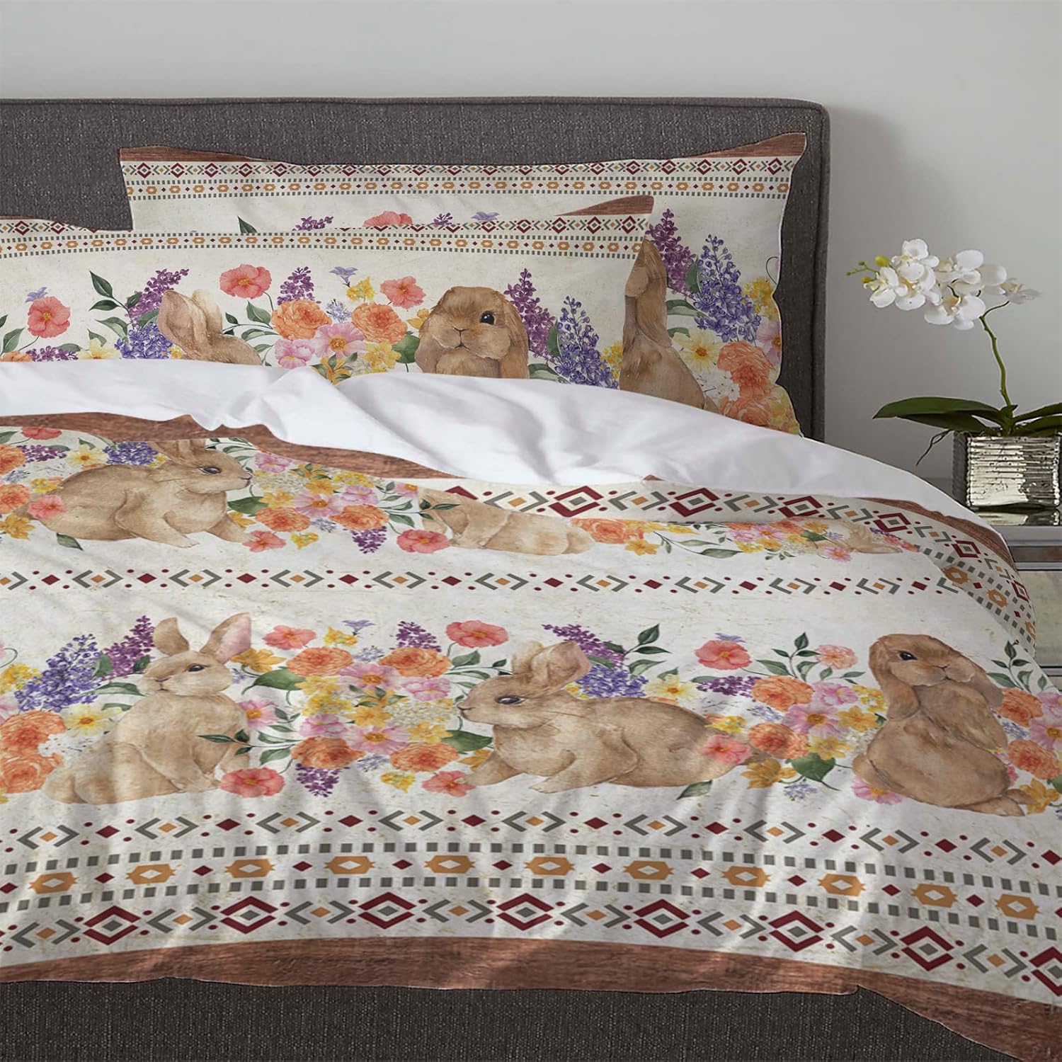 OComster California King Duvet Cover Set with Bunny Pattern