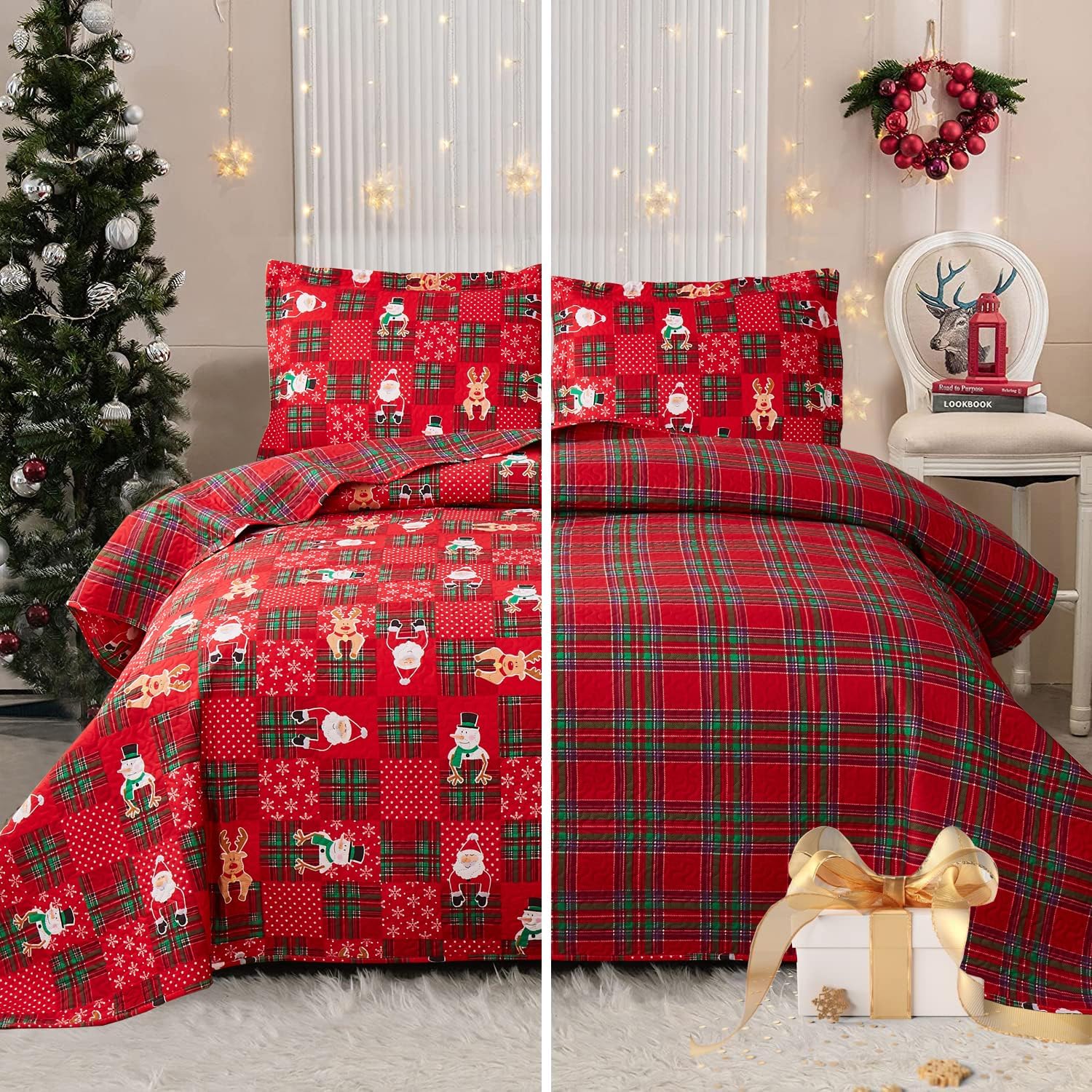 CHESITY 3-Piece Christmas Quilt Set King Size