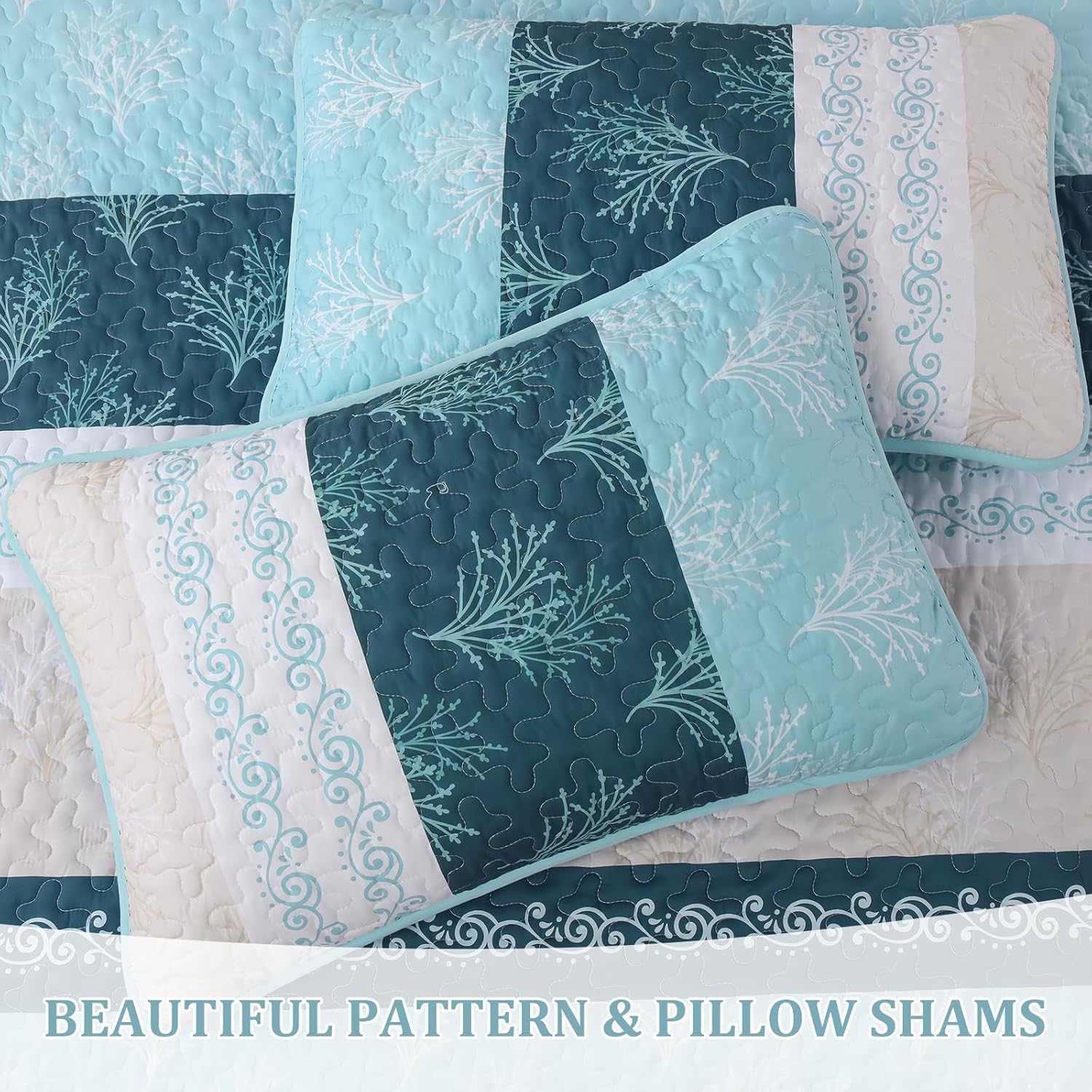 DJY Light Blue Boho Quilt Set 3 Pieces King Size