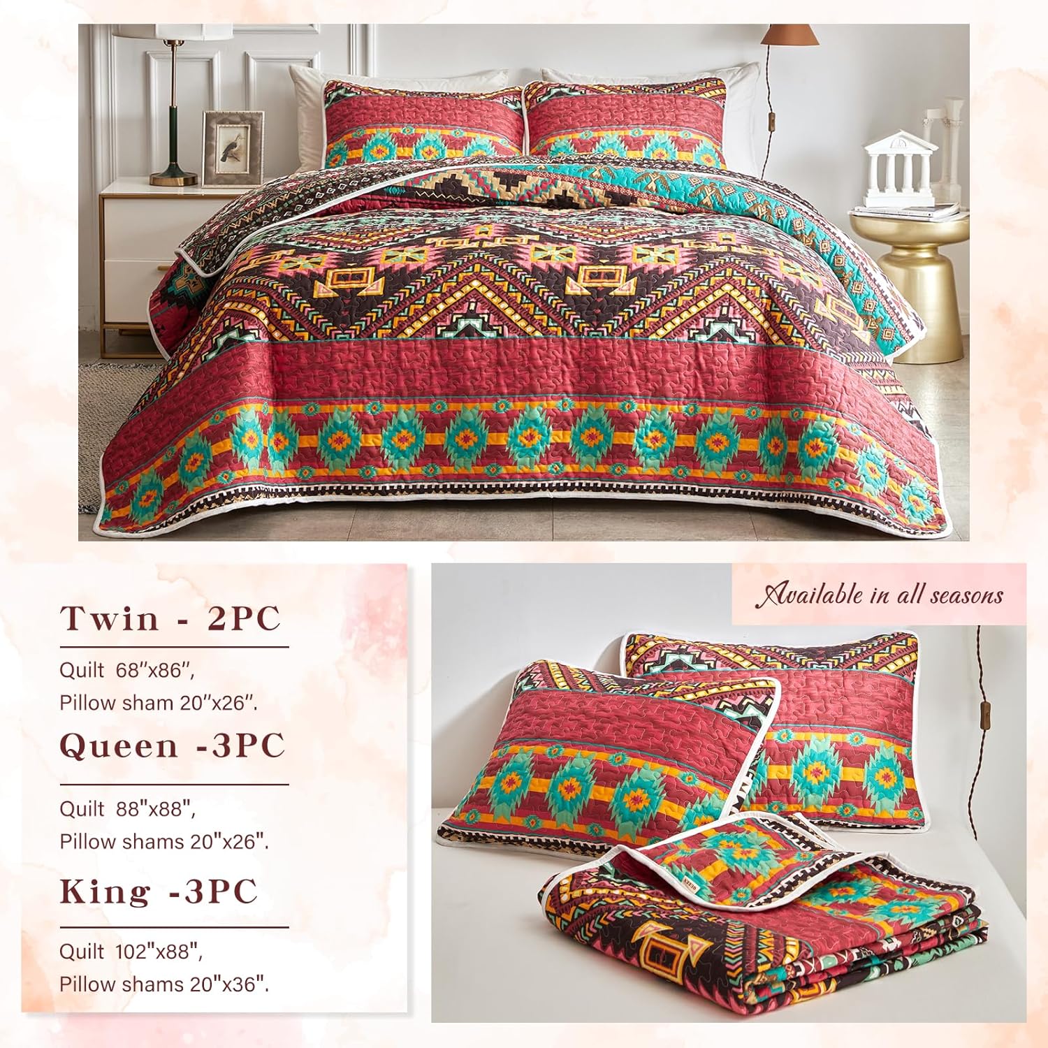 3 Piece Bohemian Quilt Set California King Size 1
