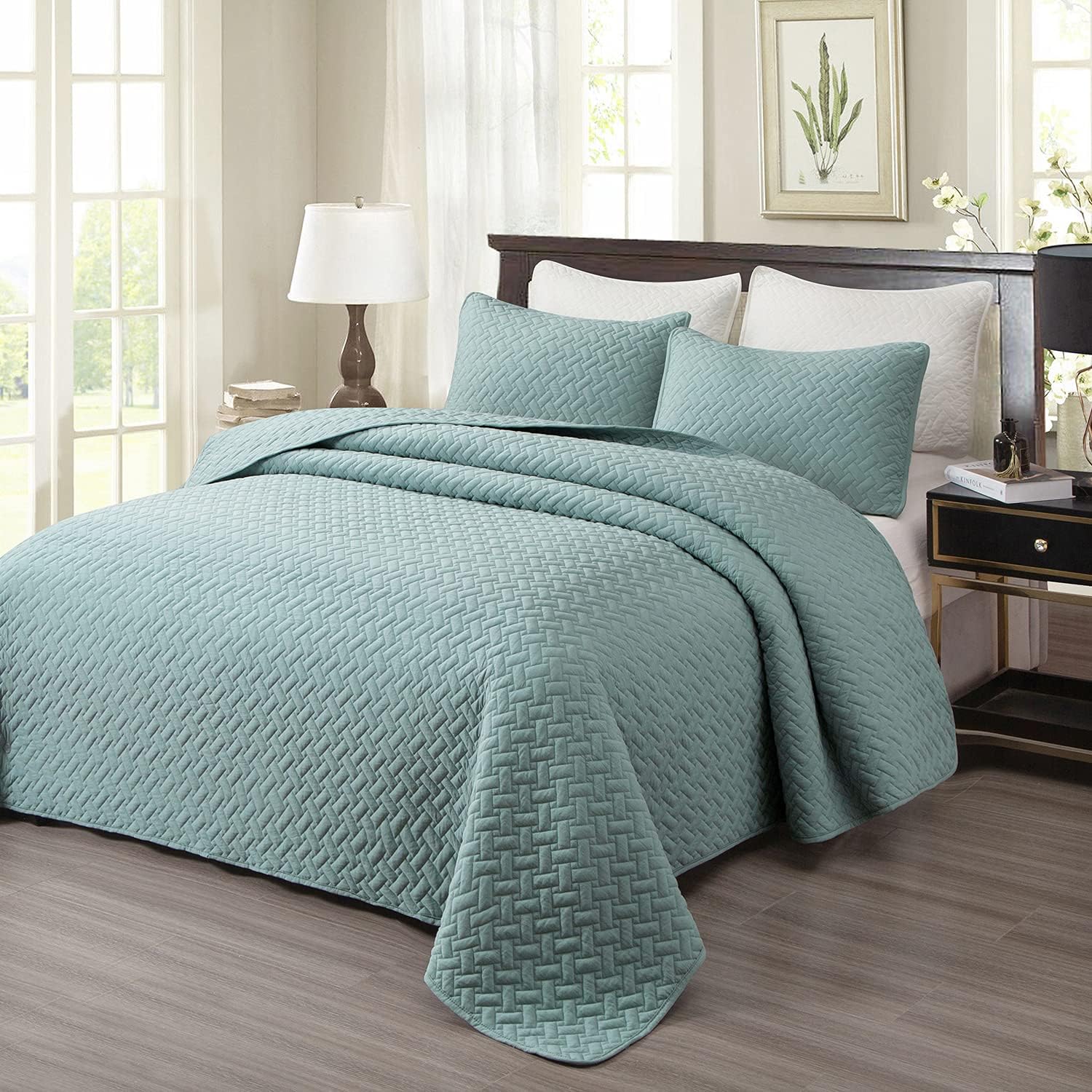 EMME Twin Quilt Set - Aqua Blue 66x90 Reversible Bedspread