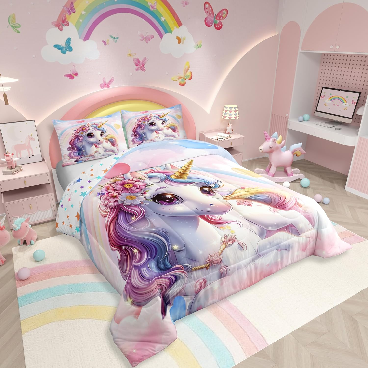 Erosebridal Unicorn Twin Comforter Set for Girls