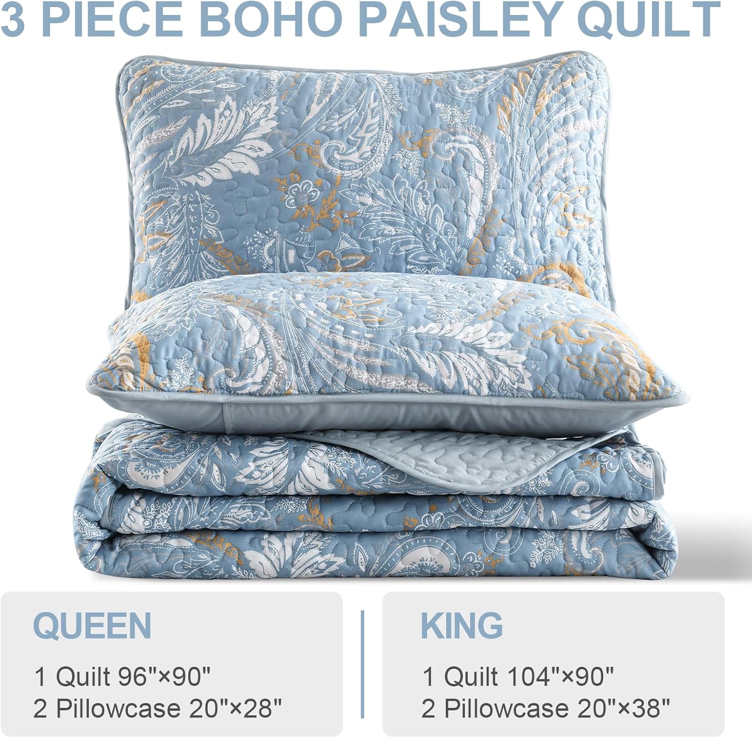WONGS BEDDING Boho Quilt Set Queen 3 Pieces