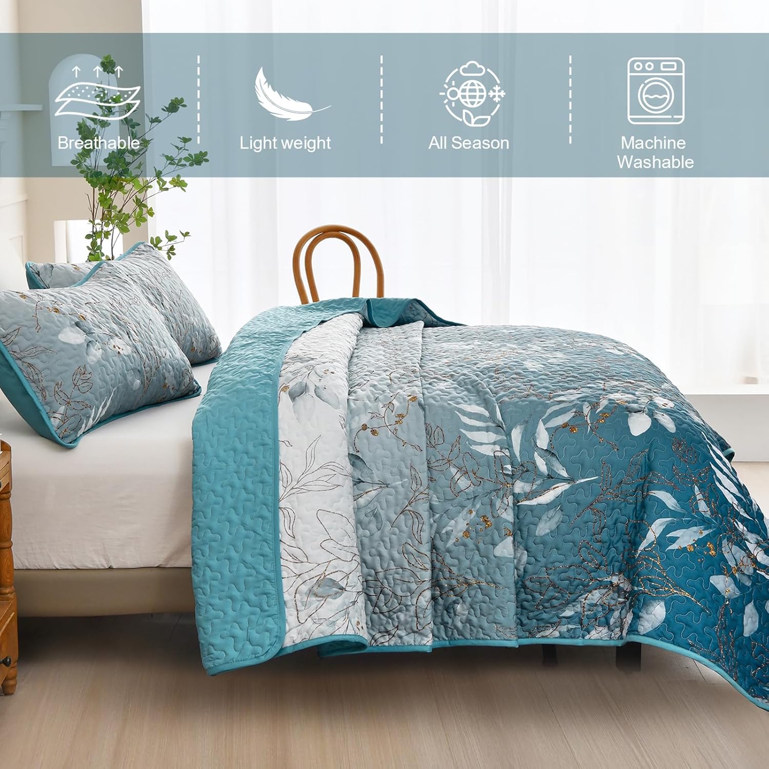 Anibedding Gradient Blue Queen Quilt Set 3-Piece