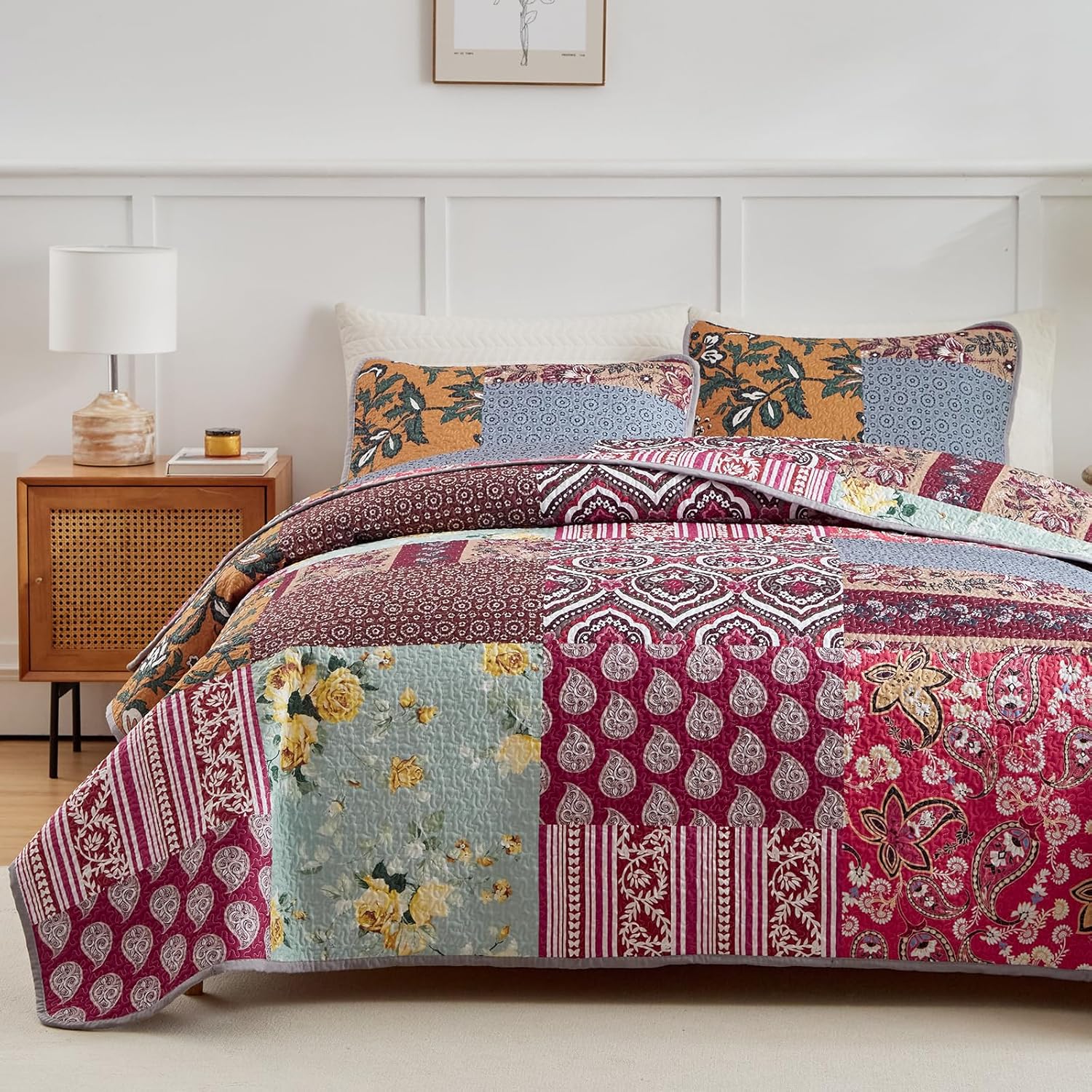 Flysheep 3-Piece Patchwork Quilt Set QueenFull Size