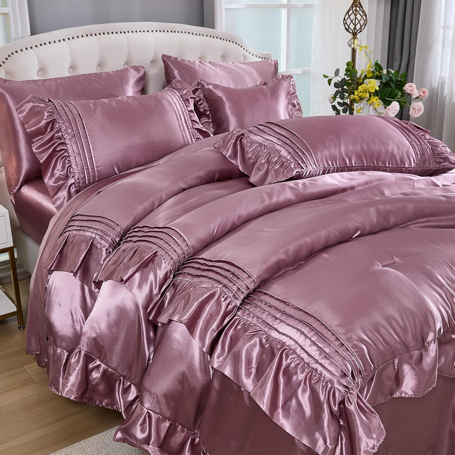 Luxury Satin Comforter Set 8-Piece Blush Pink
