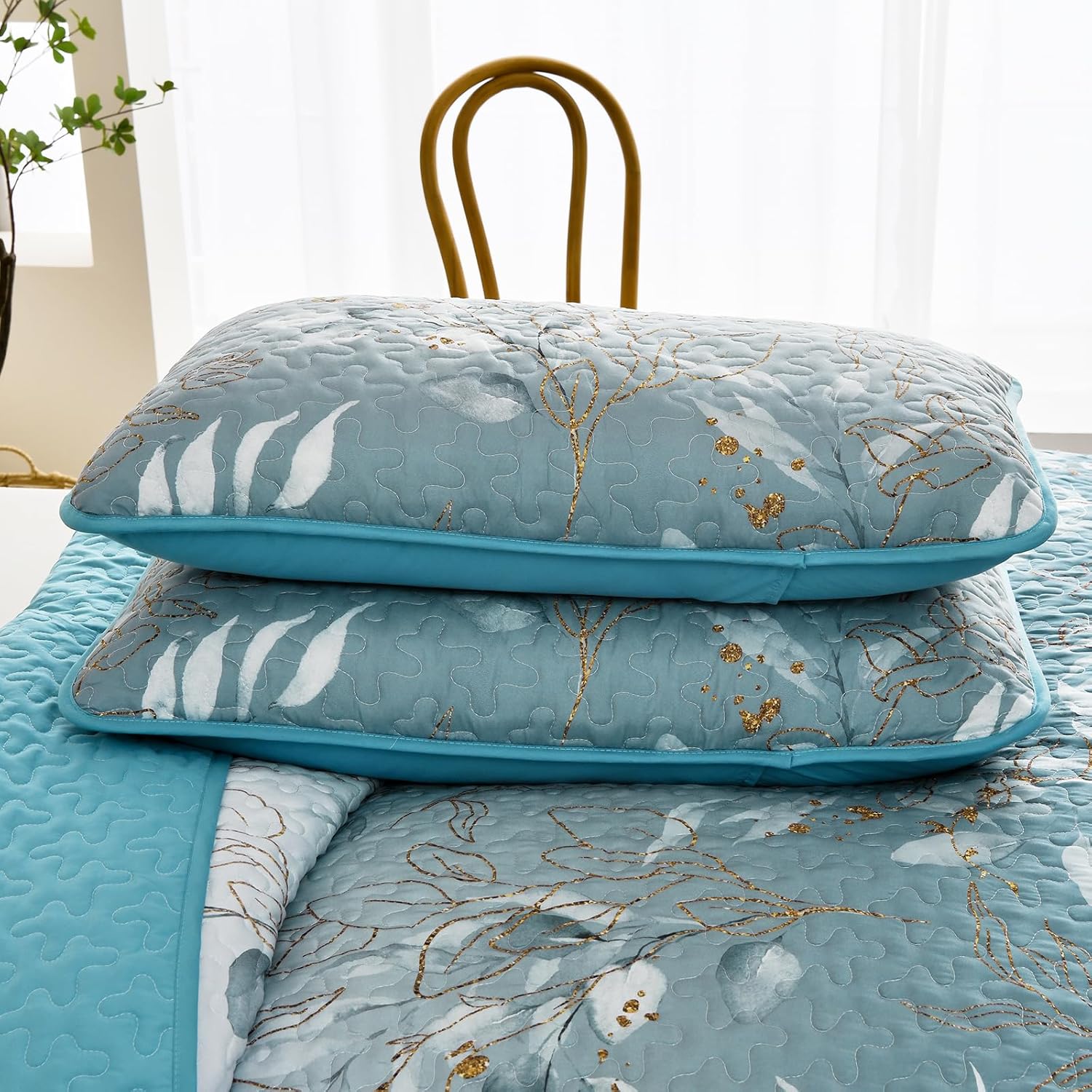 Anibedding Gradient Blue Queen Quilt Set 3-Piece