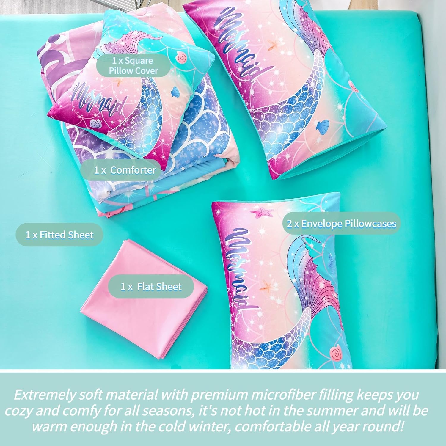 RYNGHIPY Mermaid 6Pcs Comforter Set Twin Size