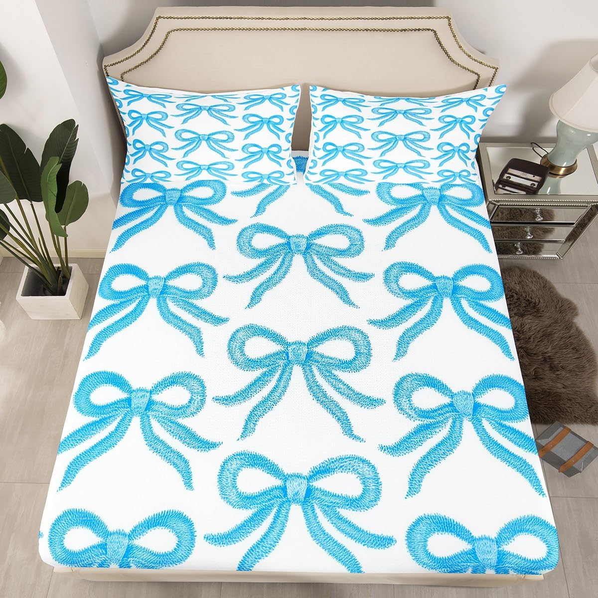 Erosebridal Girls Bow Bed Sheet Set Twin Size with Pillowcase