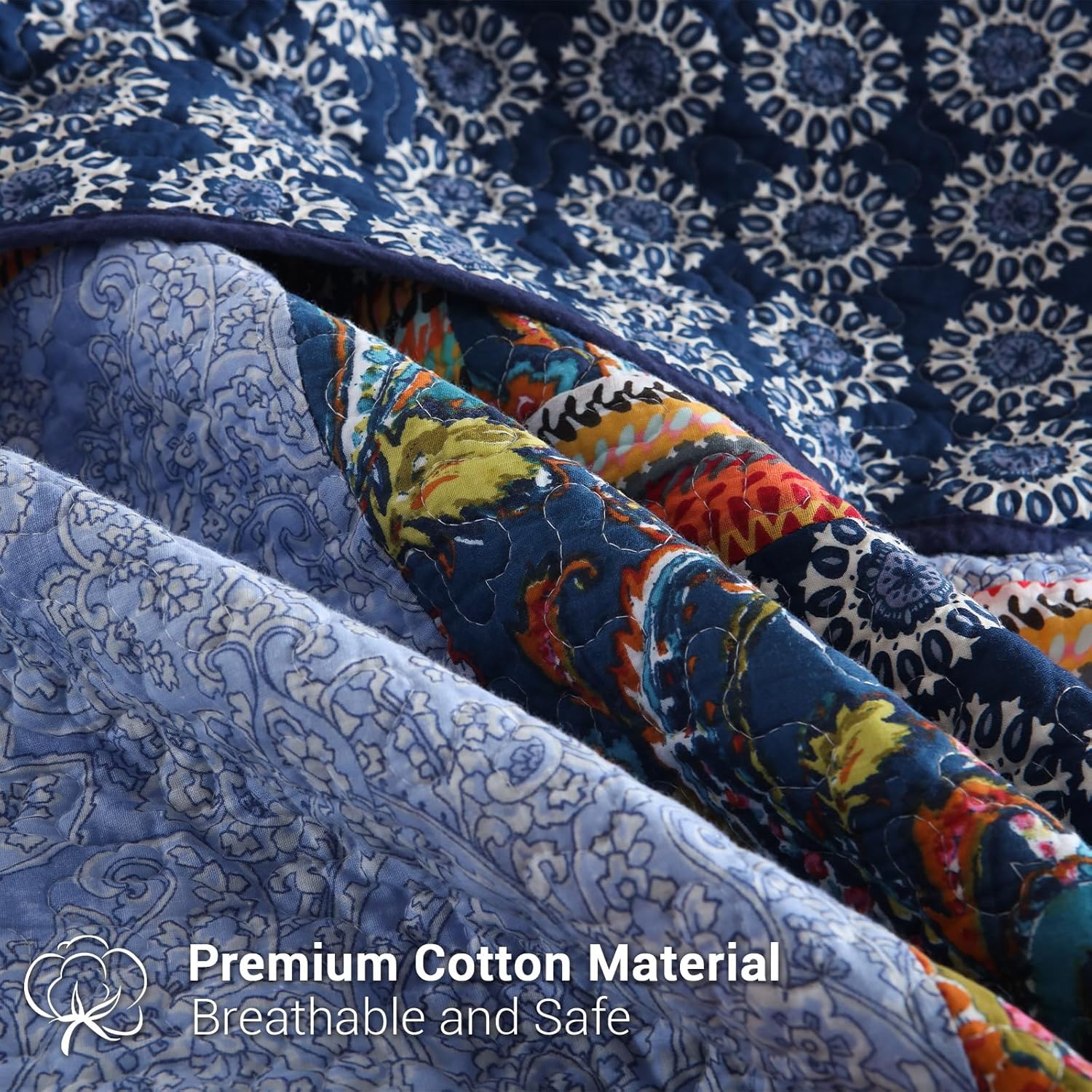 Yvooxny Reversible Cotton Quilt Set Queen Size 3-Piece