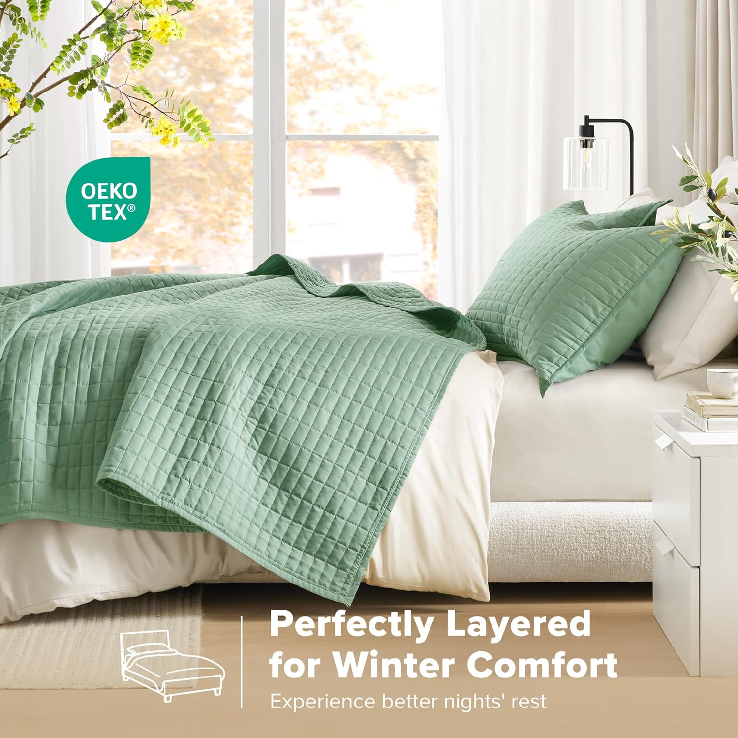 ComfortSpaces Kienna Quilt Set - Lightweight Soft Double Sided 3 Piece
