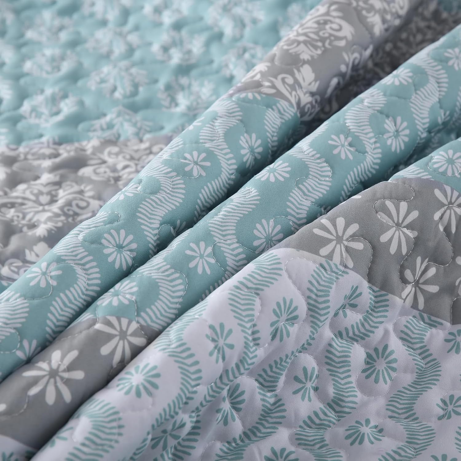 Cottolester King Size Aqua Boho Striped Quilt Set 3 Pieces