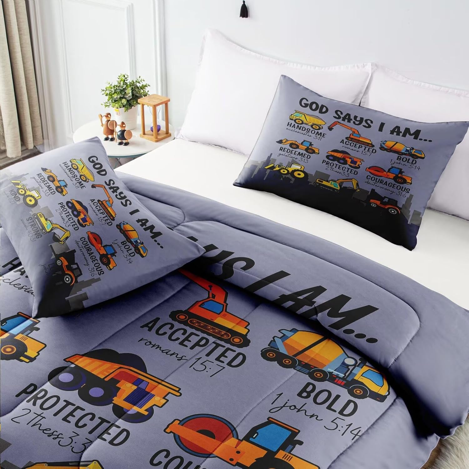 GRAT TIOC Construction Truck Comforter Set Twin Size