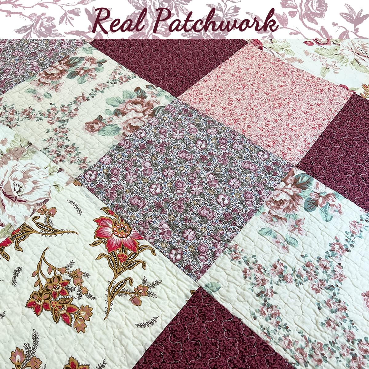 Cozy Line Floral Patchwork Quilt Bedding Set