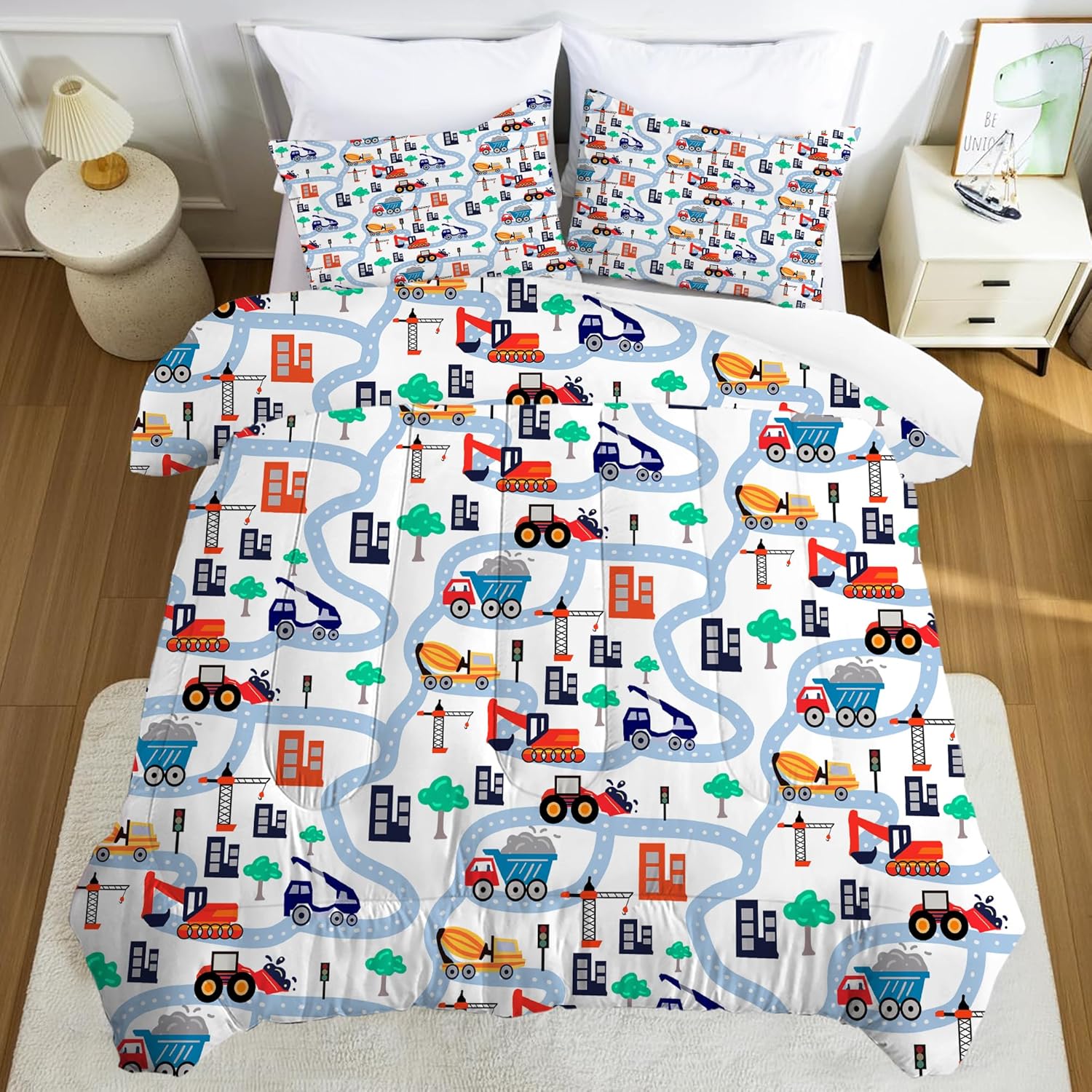FUYEUN Cartoon Truck Comforter Set Twin