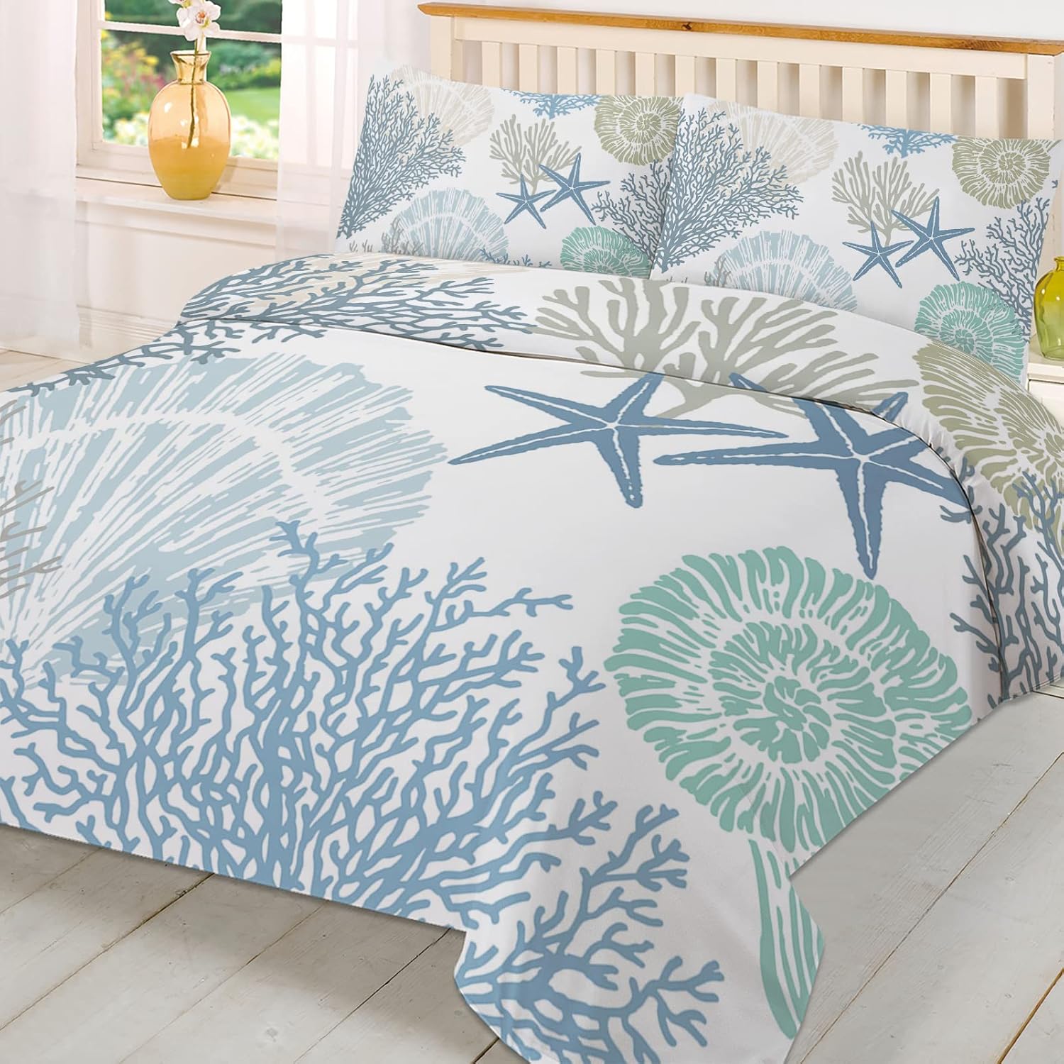 OComster California King Duvet Cover Set Teal Blue