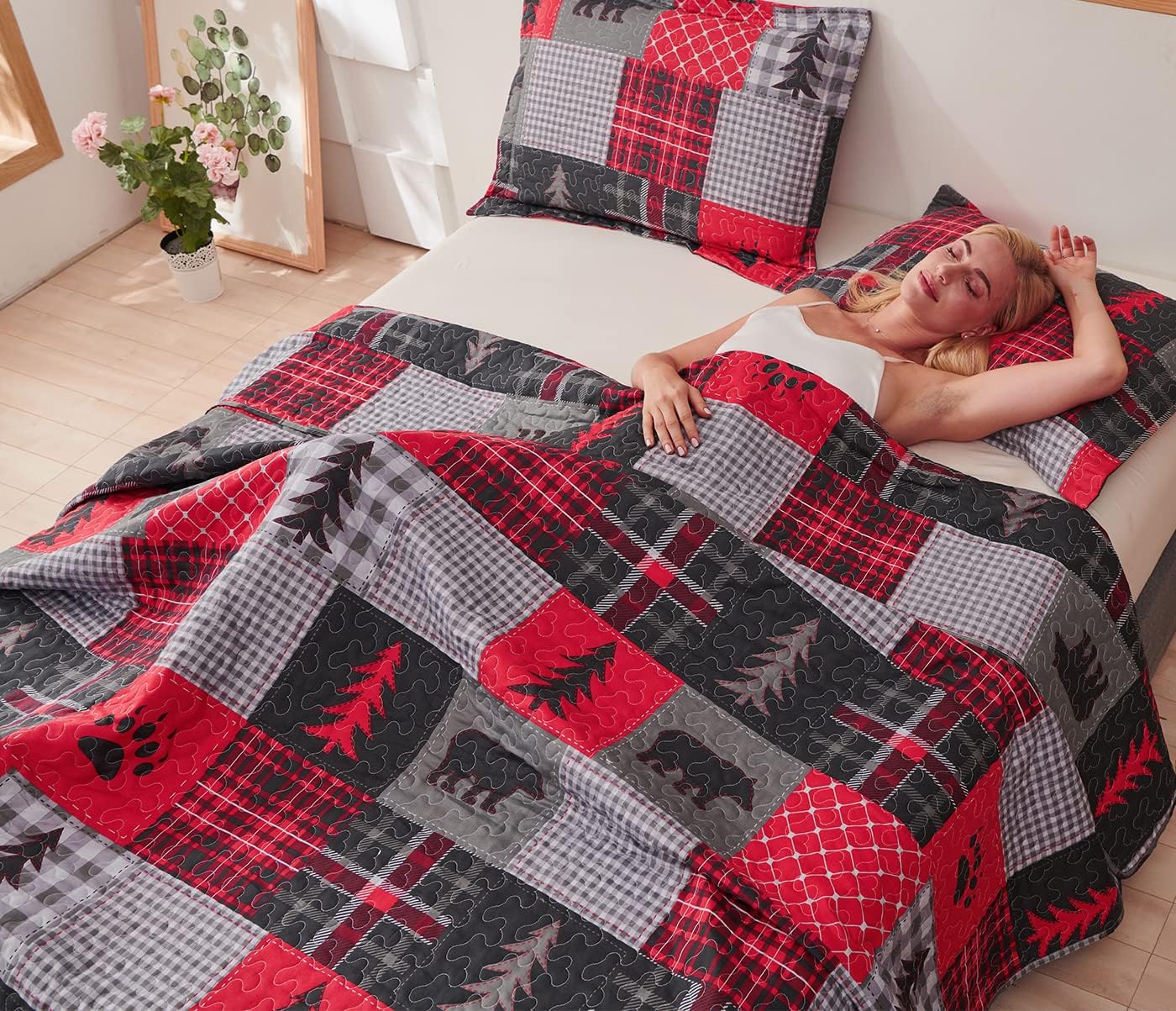 ARL HOME Rustic King Size Plaid Quilt Set