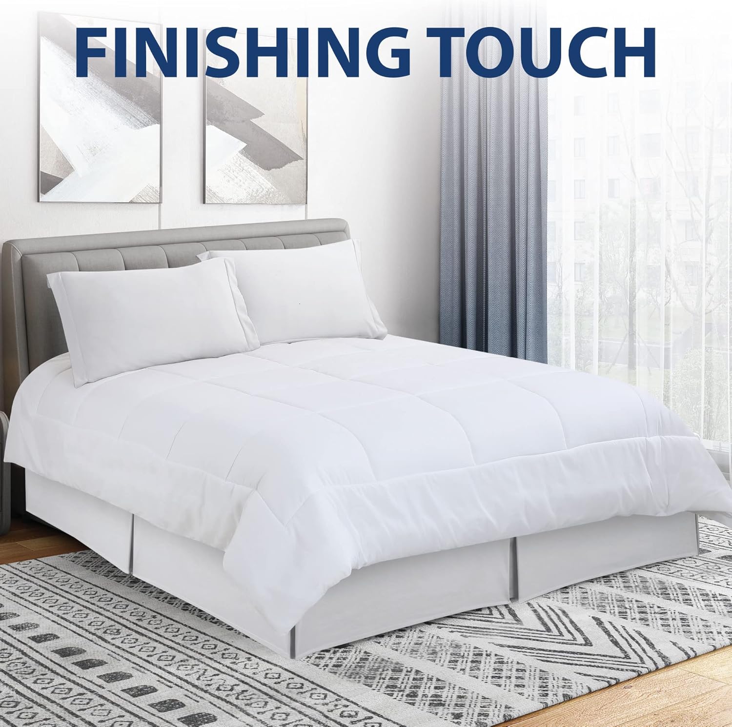 Cathay Home Double Brushed Microfiber Pleated Bed Skirt - White Twin Size