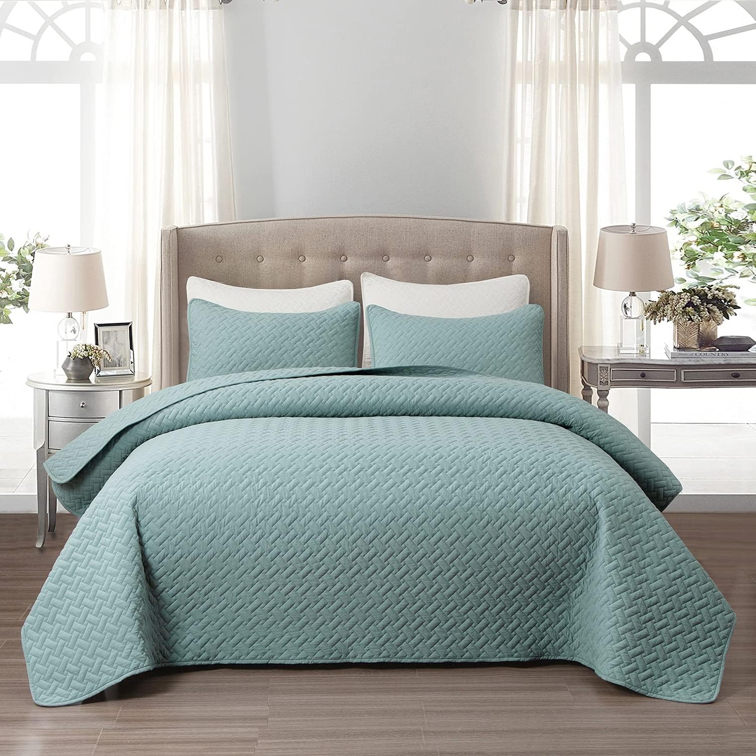 EMME Twin Quilt Set - Aqua Blue 66x90 Reversible Bedspread