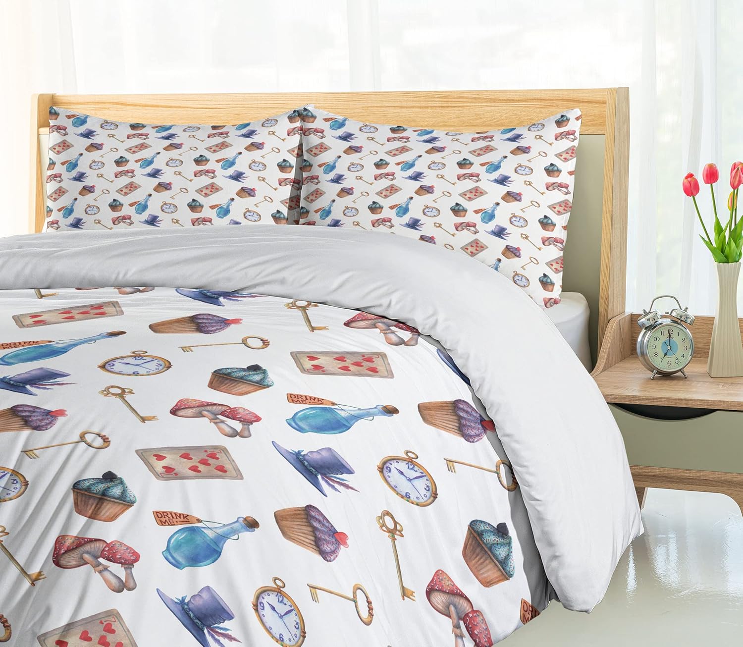 Ambesonne Alice in Wonderland Duvet Cover Set Ceil Blue