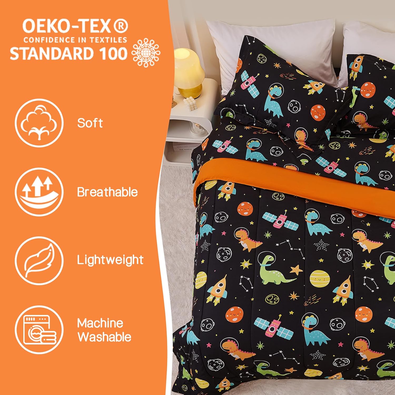 Yibeizi Space Dinosaur Kids Comforter Set for Boys Twin