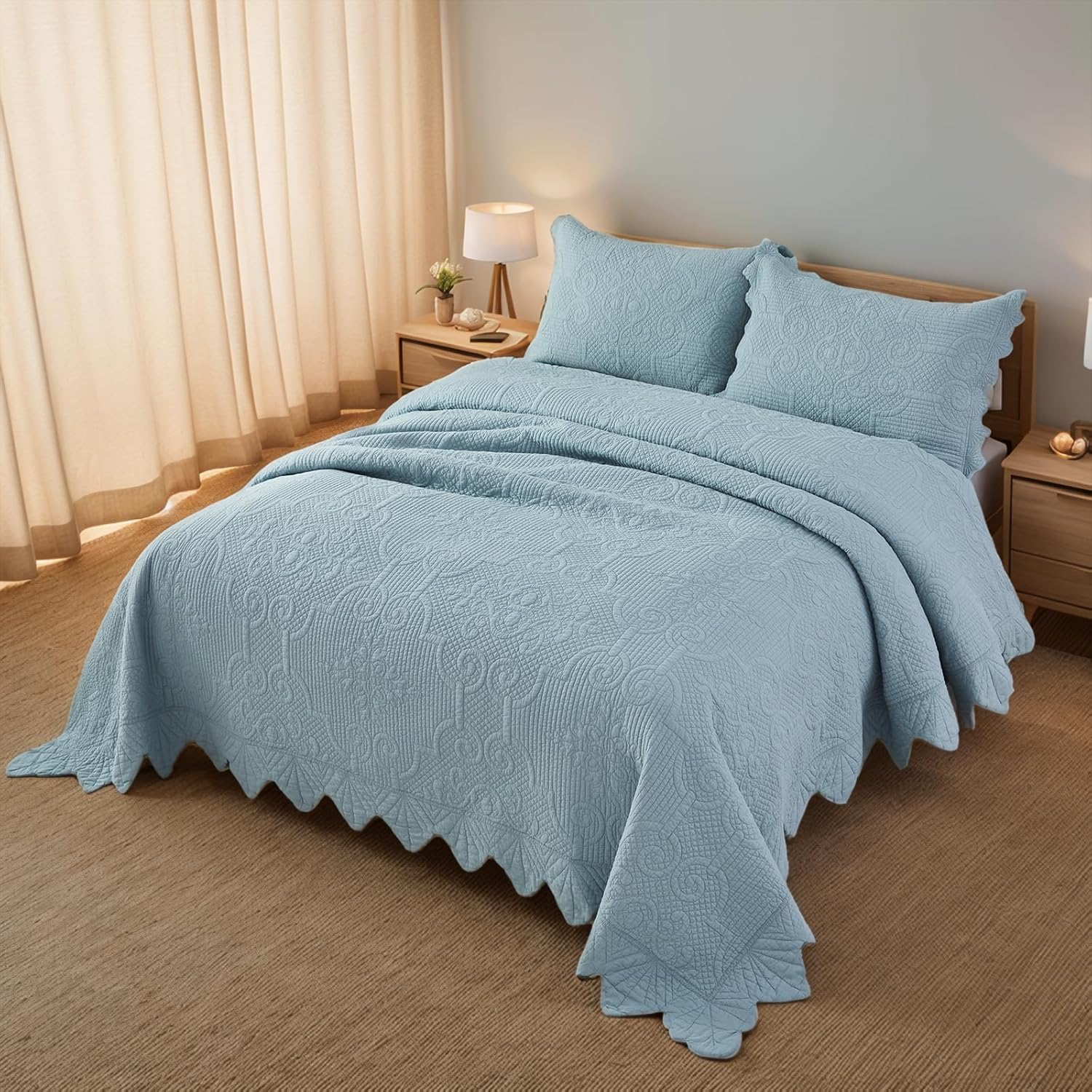 Brandream Queen Size Quilt Set 3-Piece 100 Cotton