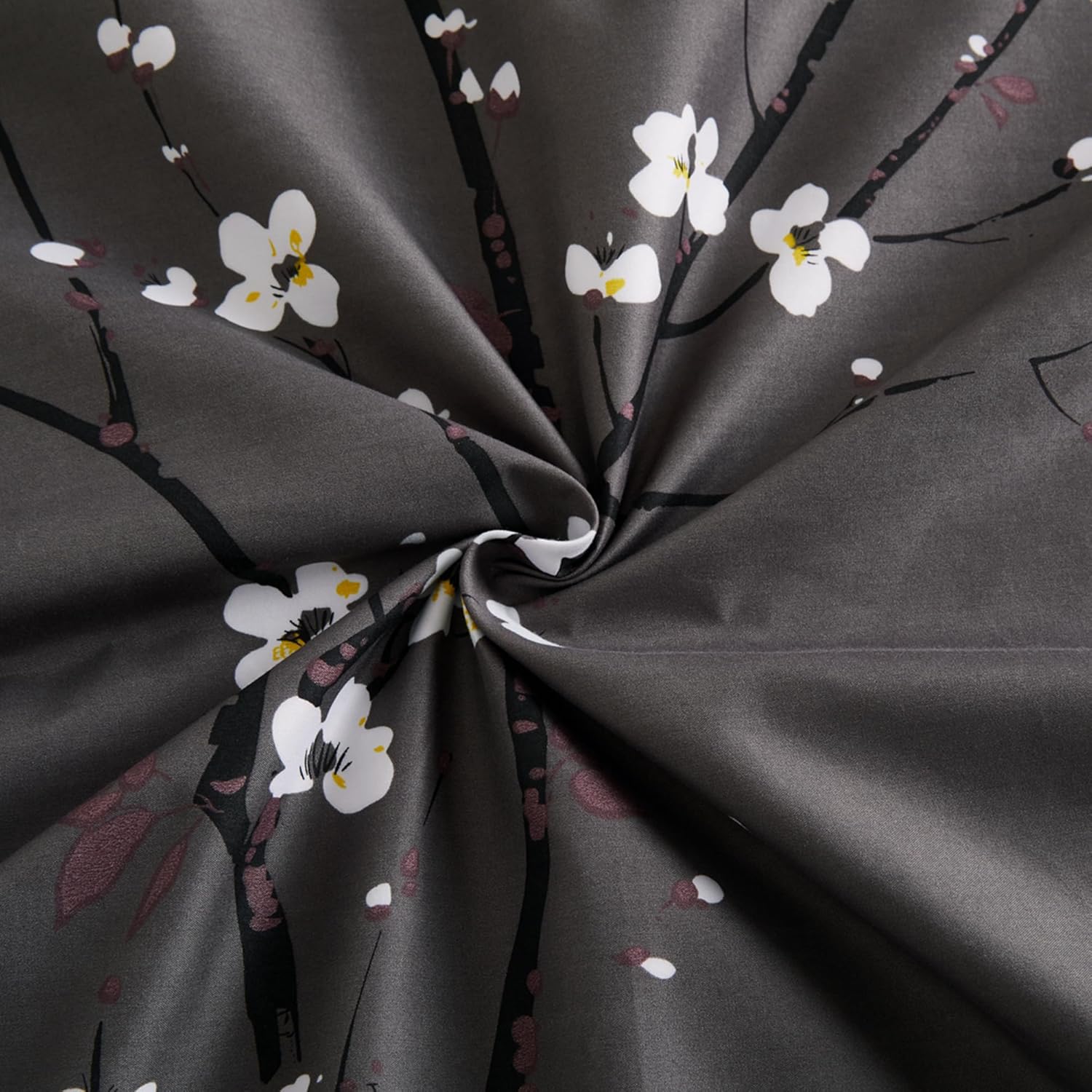 Plum Blossom Floral Grey Printed 600 Thread Count Cotton Blend Sheet Set