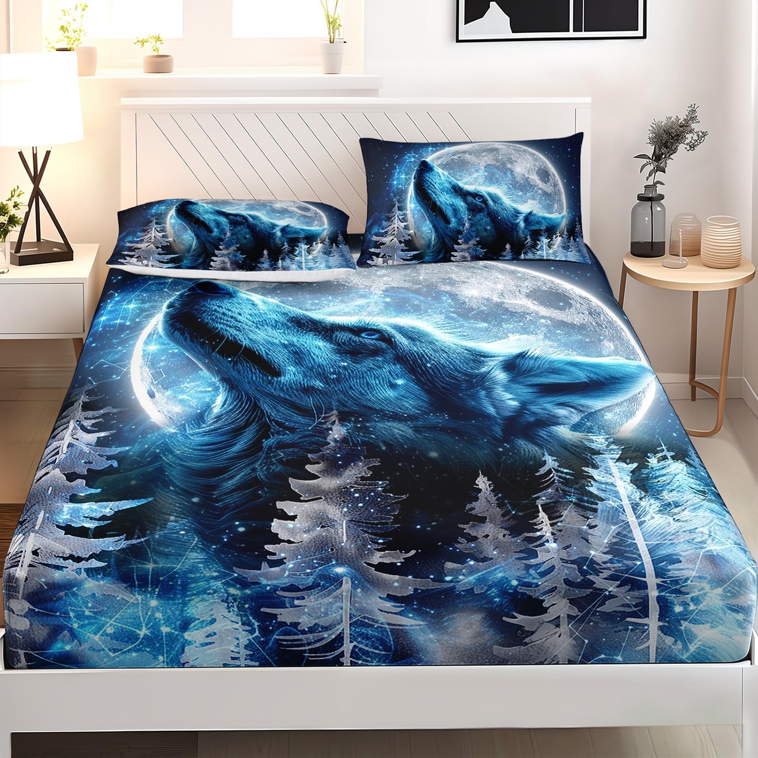 AILONEN Boys Wolf Twin XL Sheet Set 3-Piece Blue