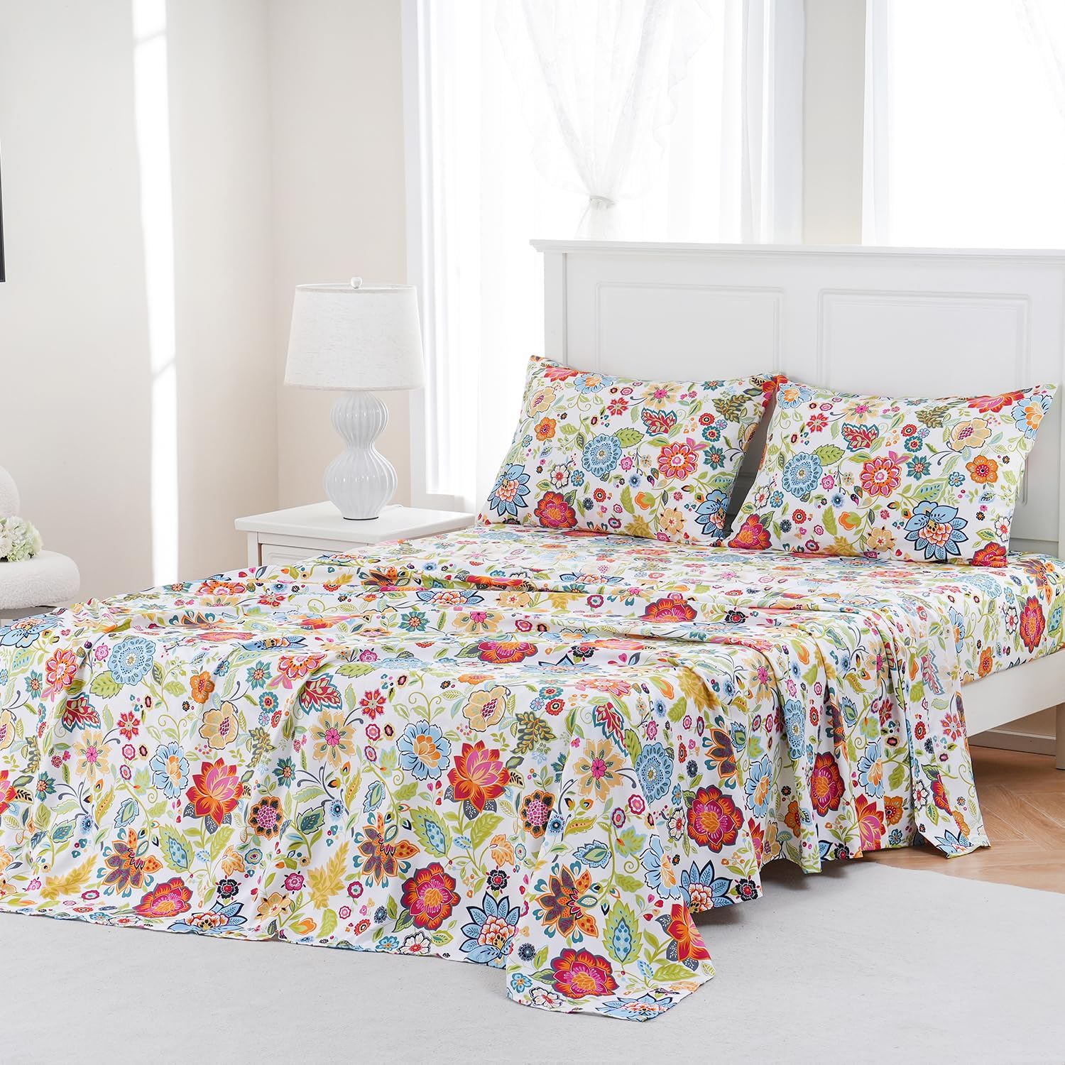 MEISHANG King Sheet Set - Floral Pattern Deep Pocket Ultra Soft