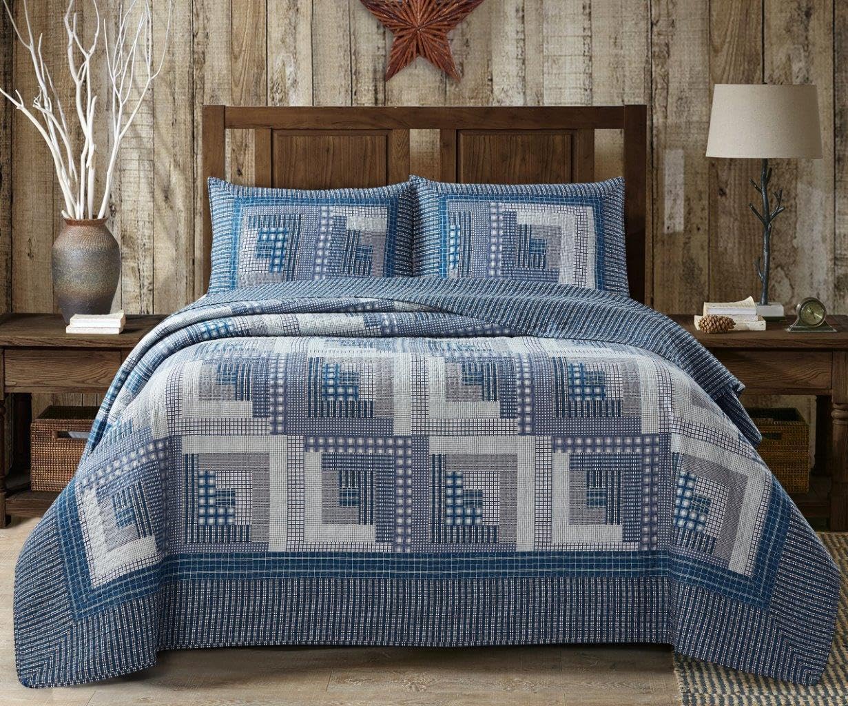 Virah Bella 3-Piece King Cabin Quilt Set - BlueGray