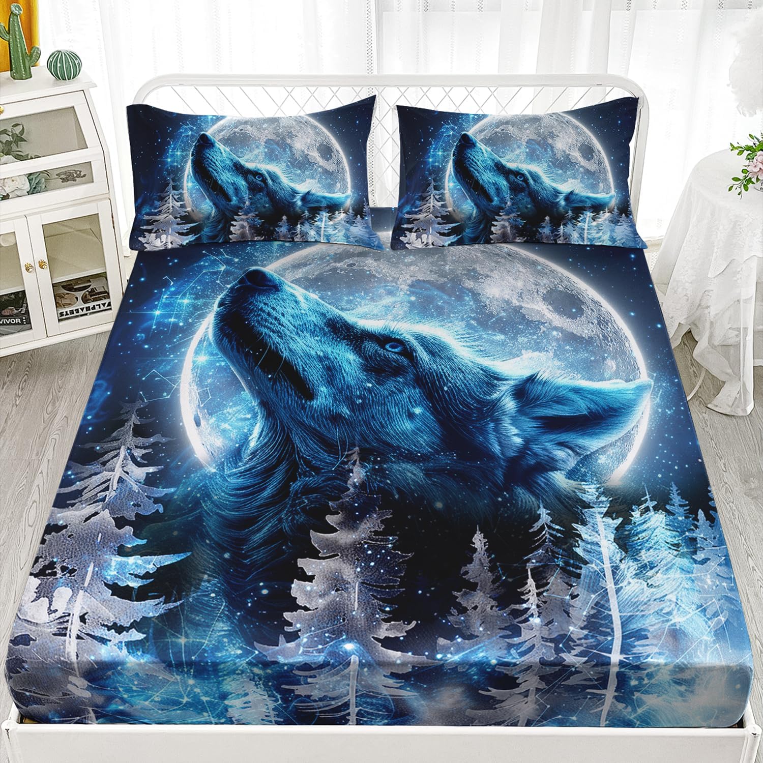 AILONEN Boys Wolf Twin XL Sheet Set 3-Piece Blue