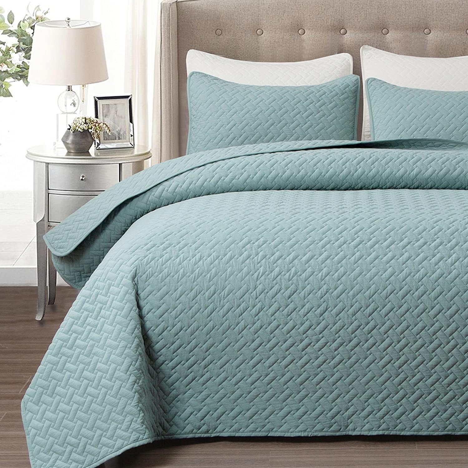 EMME Twin Quilt Set - Aqua Blue 66x90 Reversible Bedspread