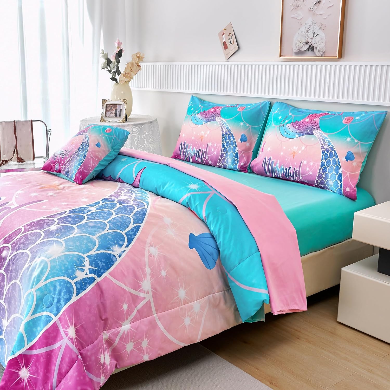 RYNGHIPY Mermaid 6Pcs Comforter Set Twin Size