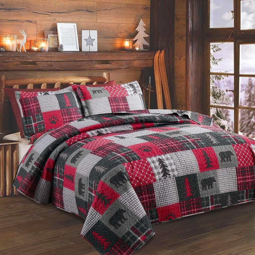 ARL HOME Rustic King Size Plaid Quilt Set