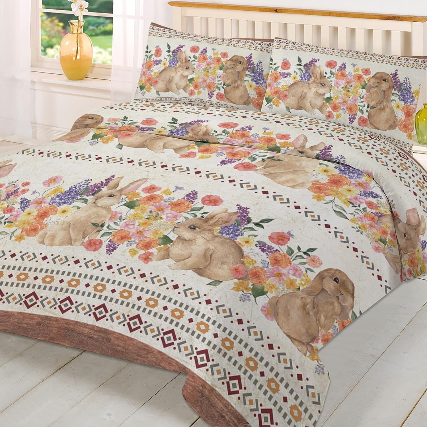 OComster California King Duvet Cover Set with Bunny Pattern