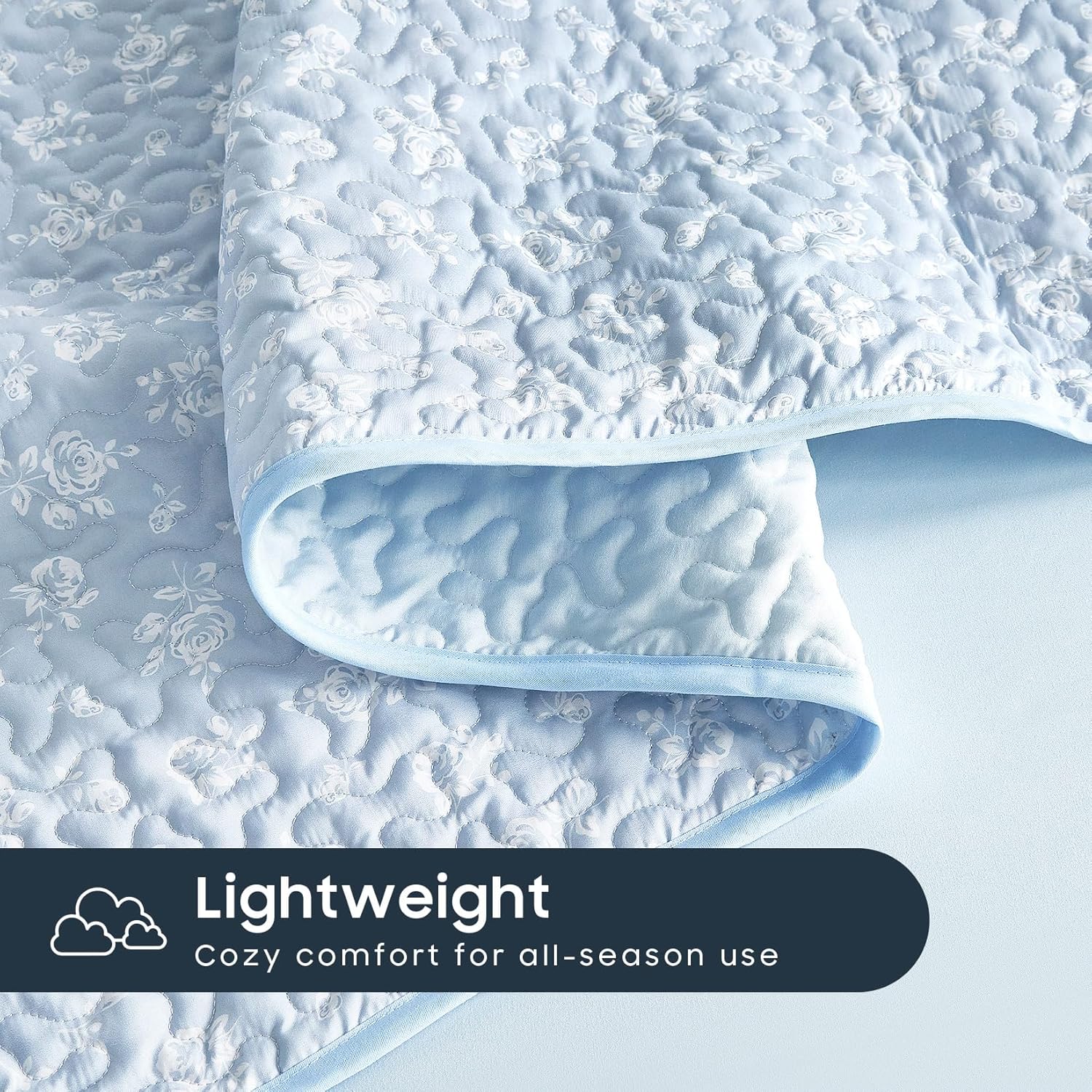 Wake In Cloud Floral Quilt Set Light Blue QueenFull
