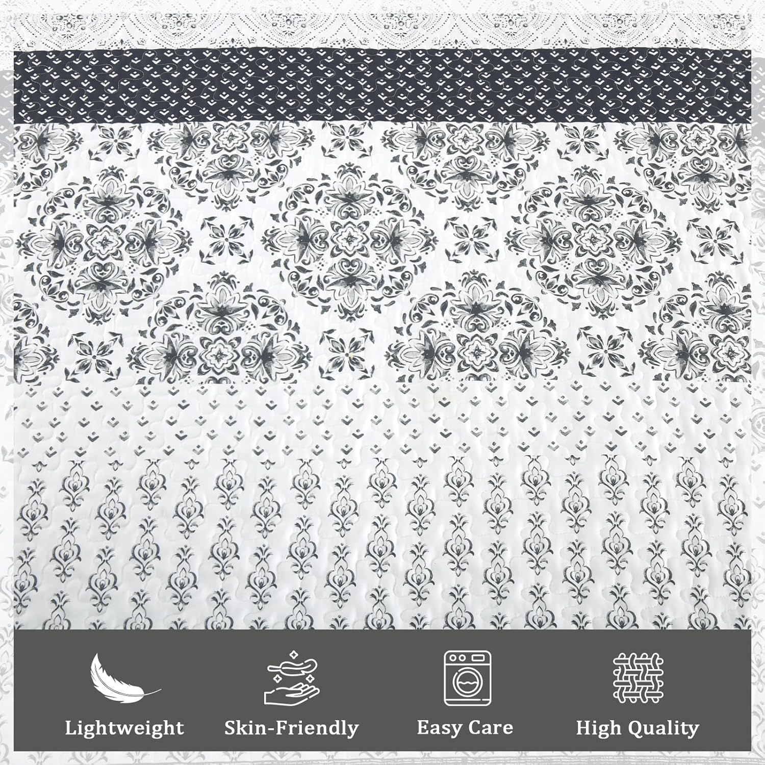 Dintszyayue Boho Quilt Set Queen Size Grey Striped