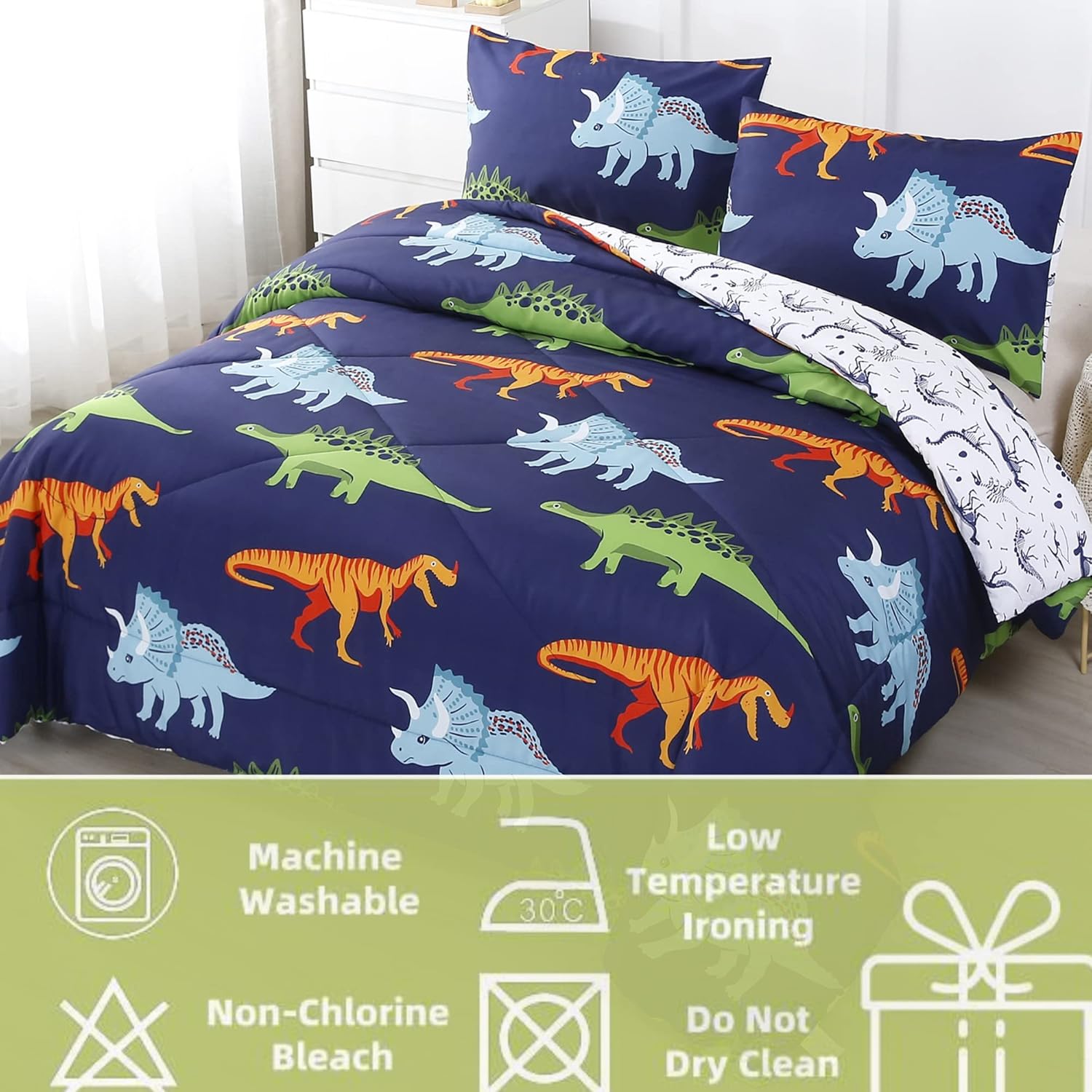 RYNGHIPY Dinosaur Comforter Set for Kids