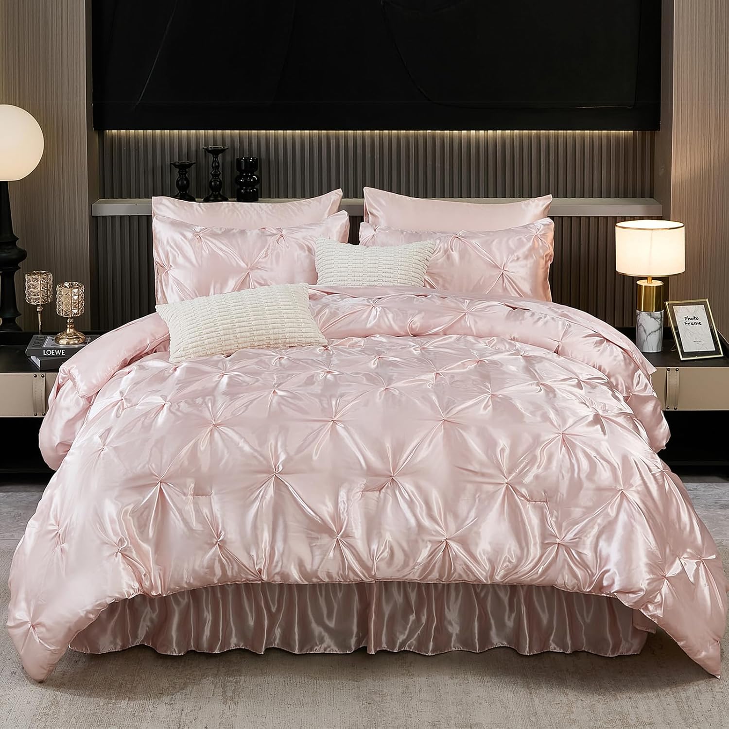 Bedbay Pink Satin King Comforter Set 10-Piece