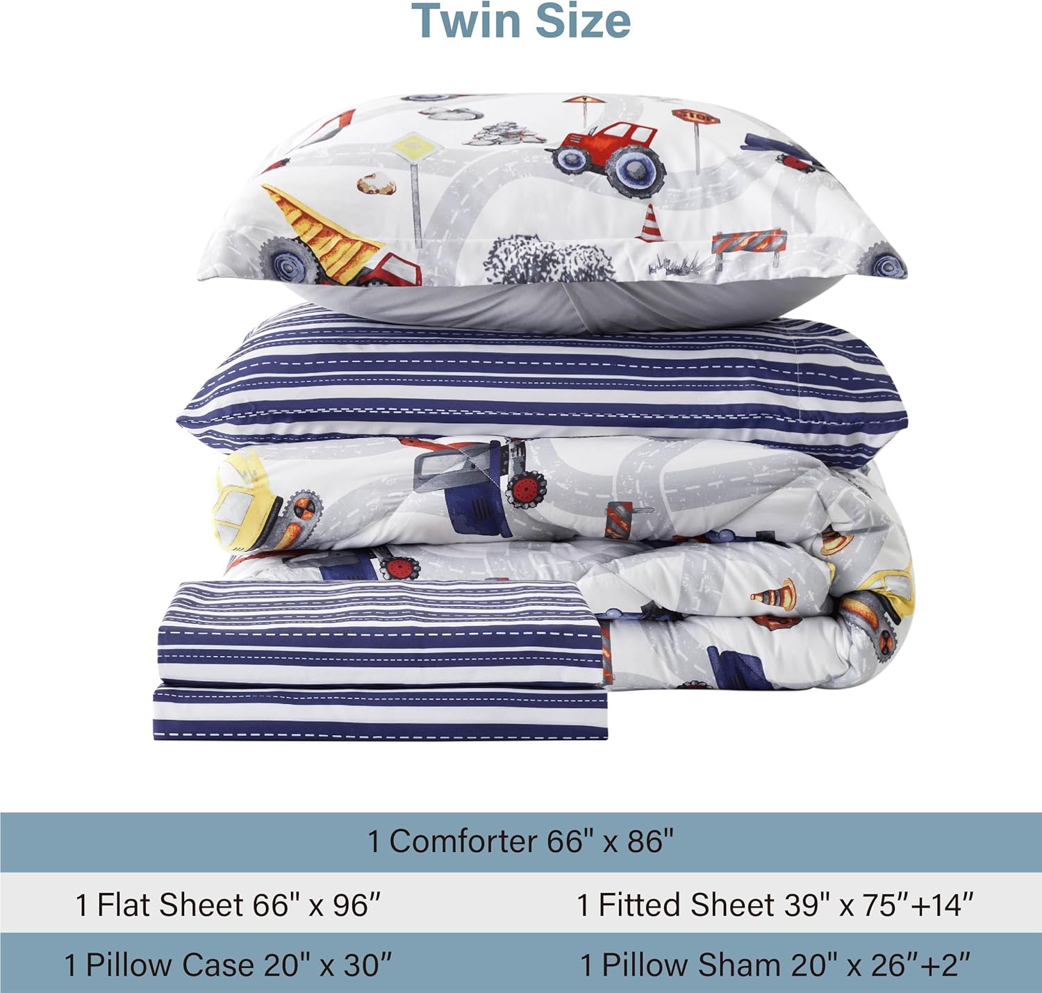 Truck Twin Comforter Set for Boys 5 Piece