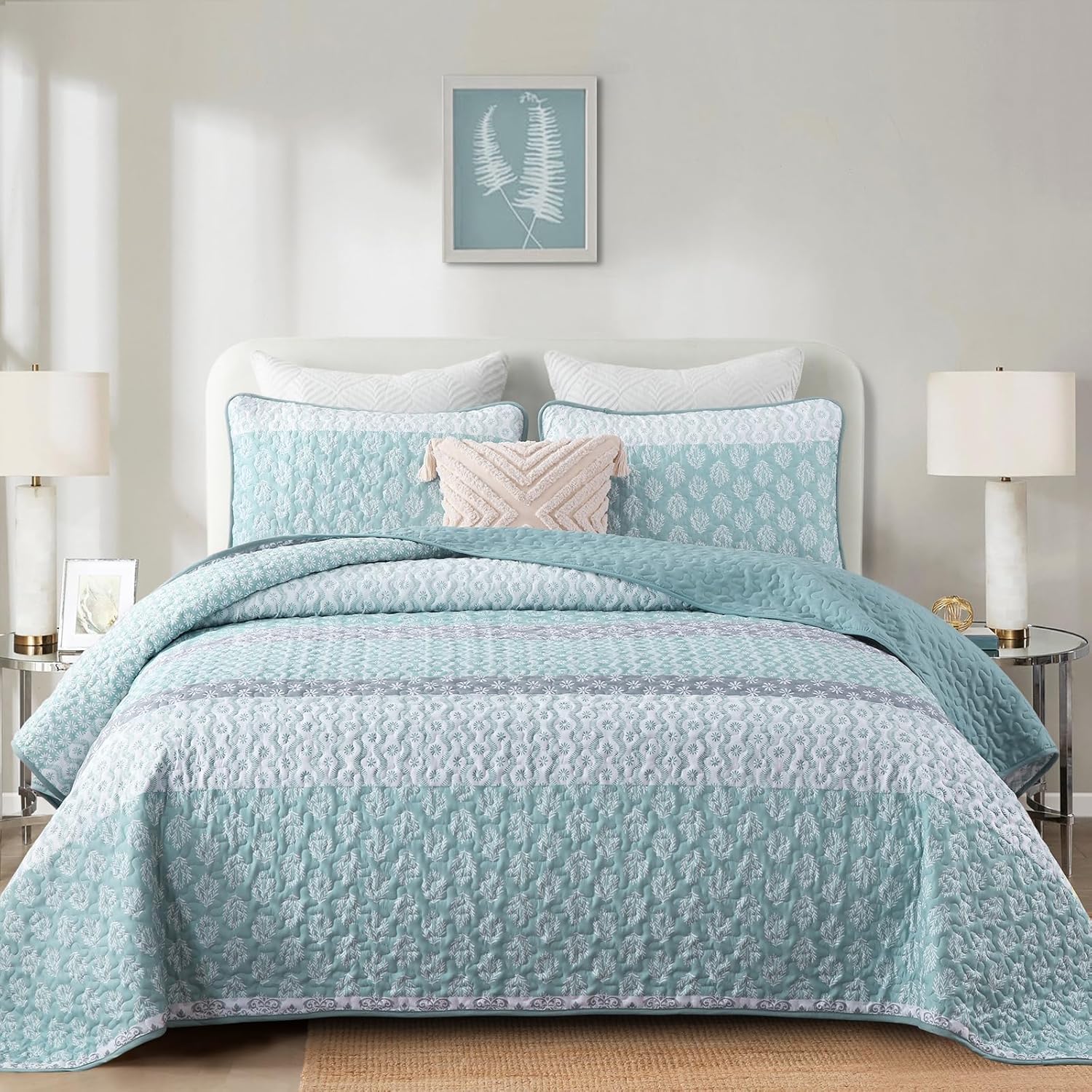 Cottolester Aqua Boho Queen Quilt Set 3 Pieces