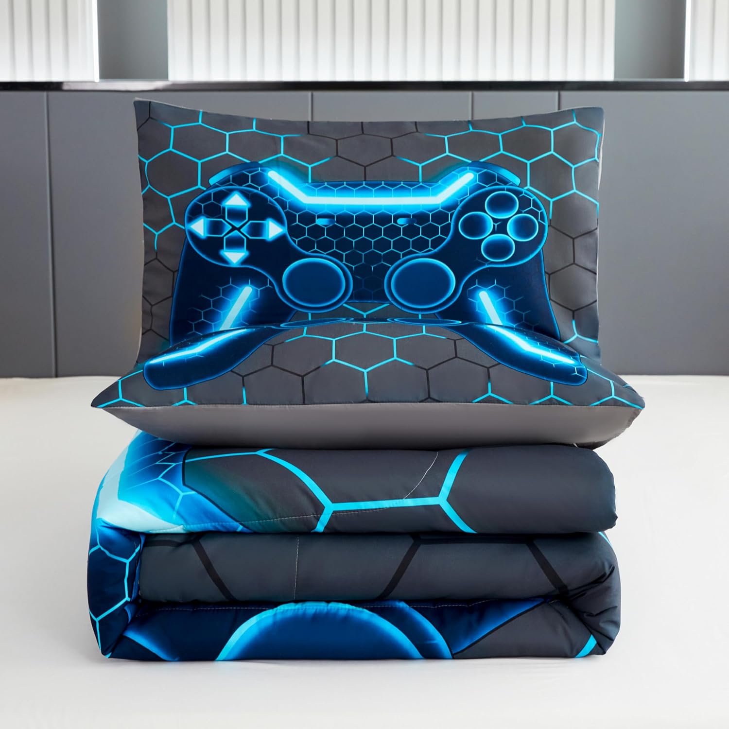 Akkialla Gaming Comforter Set for Kids Twin Size Blue