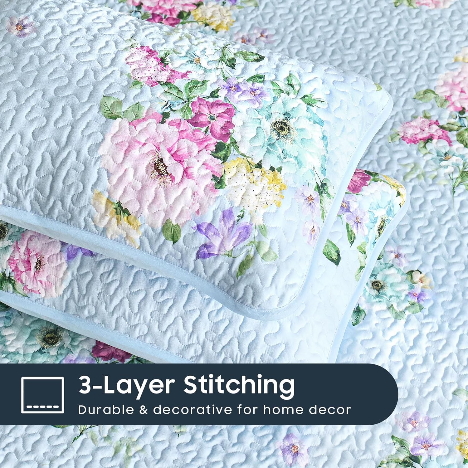 Wake In Cloud Shabby Chic Quilt Set Floral Pattern 3 Pieces QueenFull