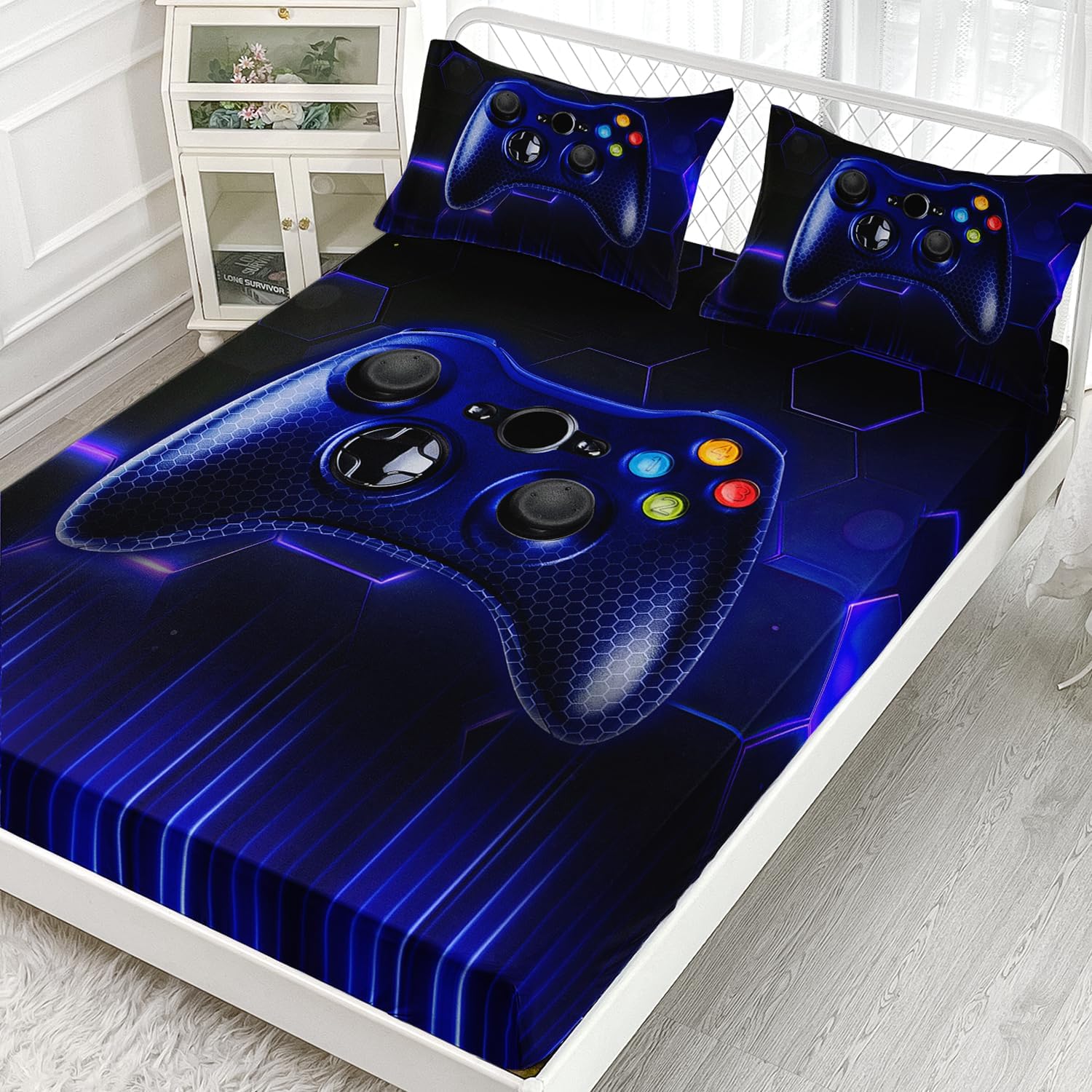 AILONEN Gamer Fitted Sheet Set Twin XL for Boys 1