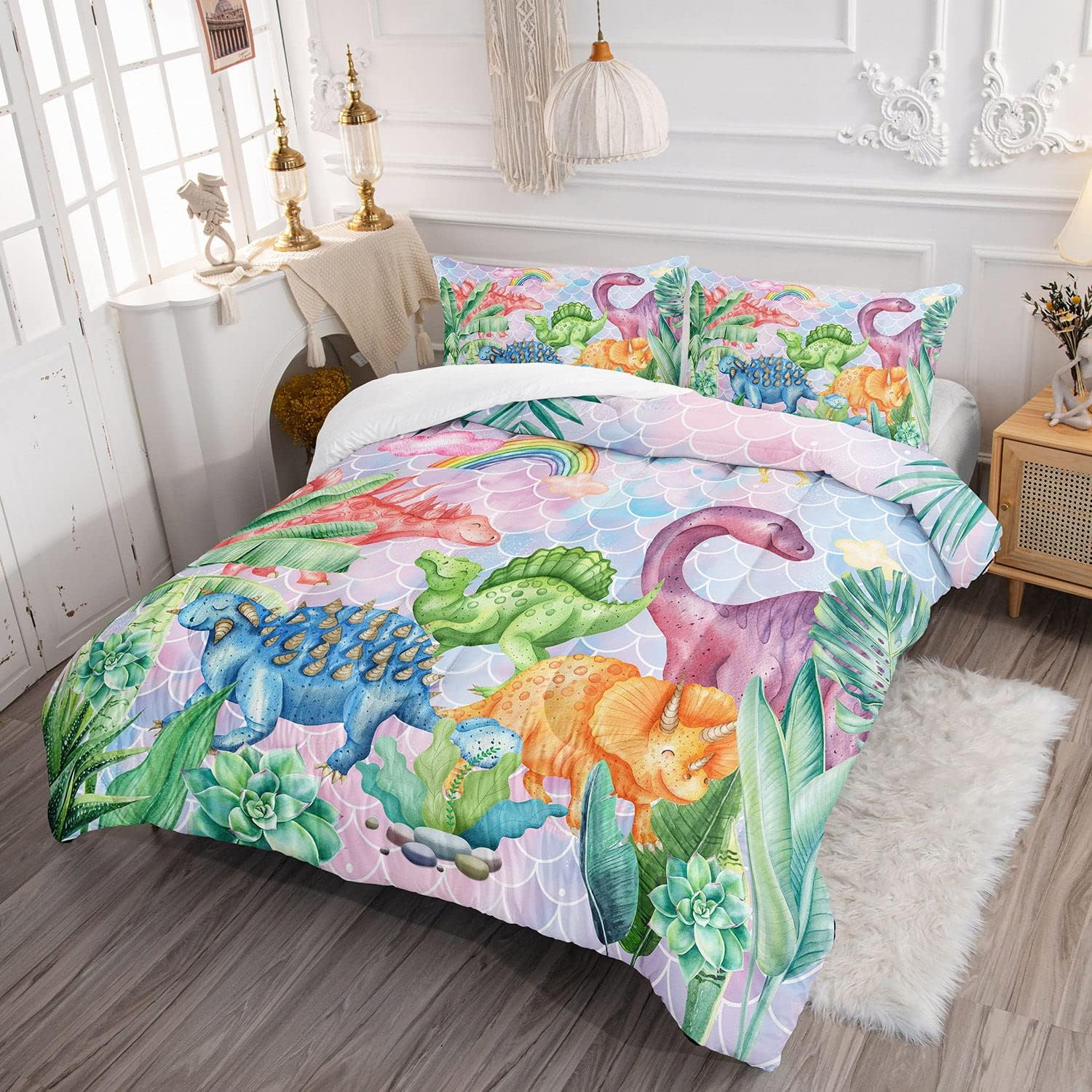 Dinosaur Rainbow Comforter Set for Kids 1