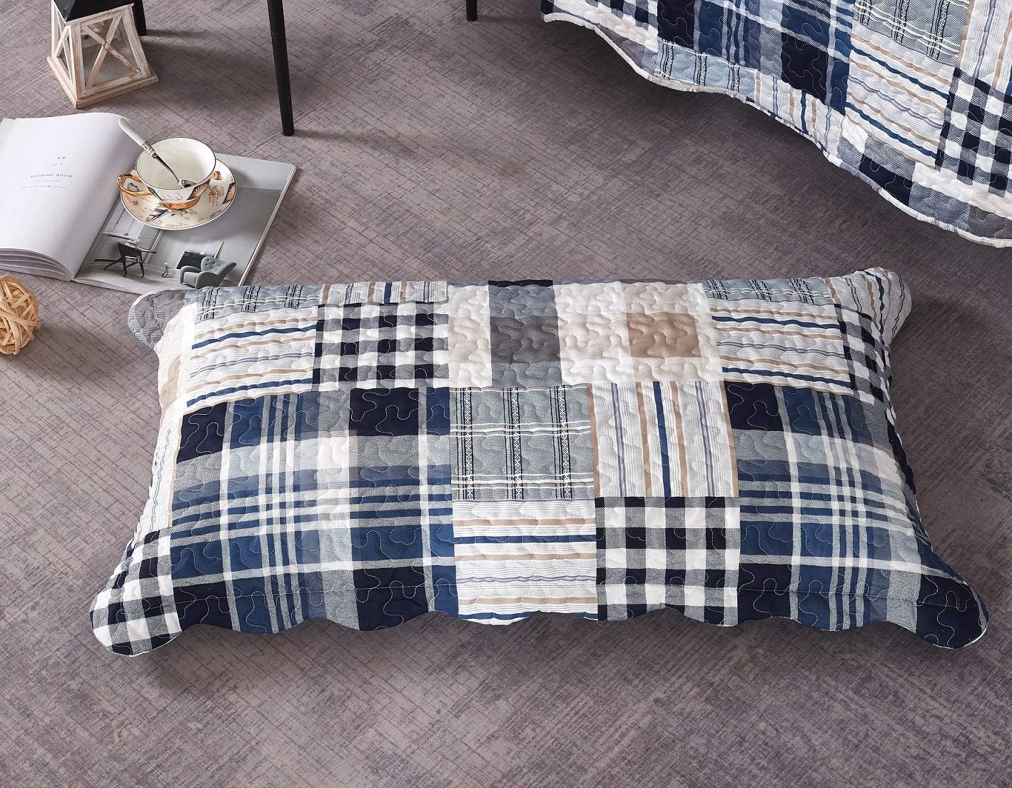 Brilliant Sunshine Blue Plaids Stripes Quilt Set King Size 3-Piece