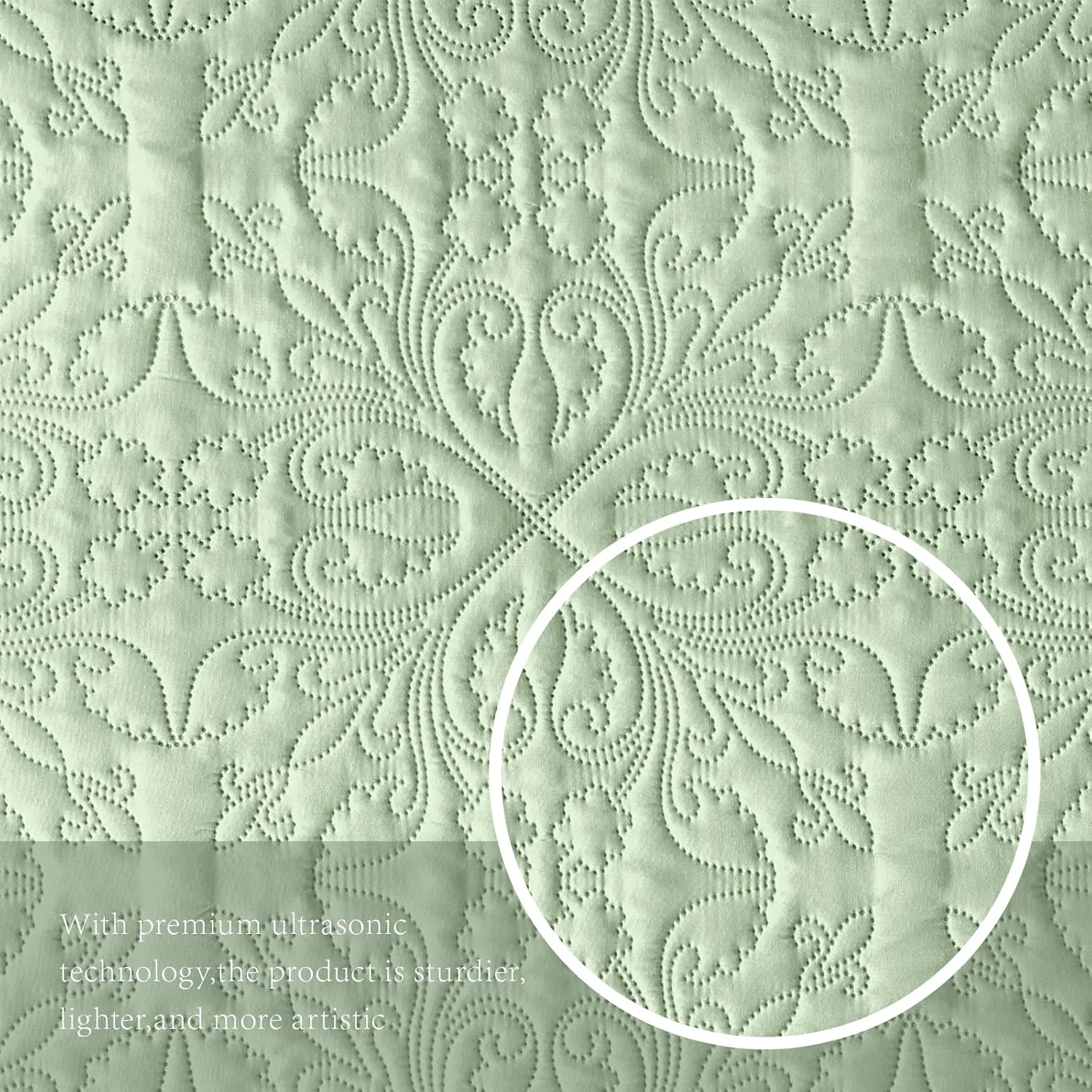 Akkialla Full Queen Quilt Bedding Set Light Green Microfiber Floral Pattern