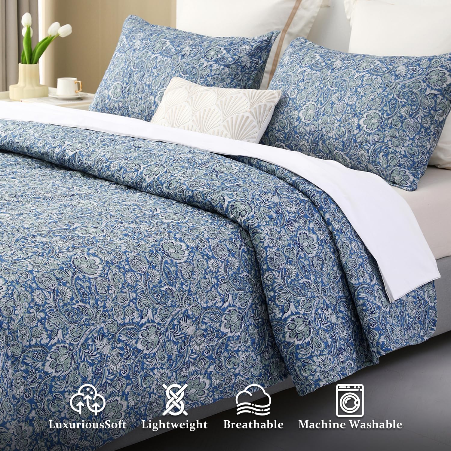 DURLENGEN Boho Quilt Set 3Pcs Cal King