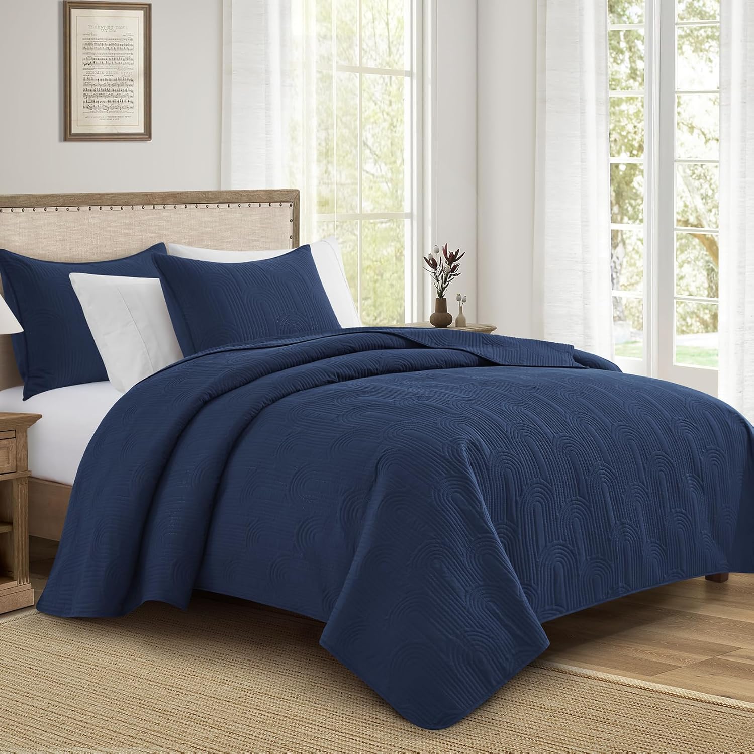 Lavsiry Queen Quilt with Pillow Shams - Navy 90x96