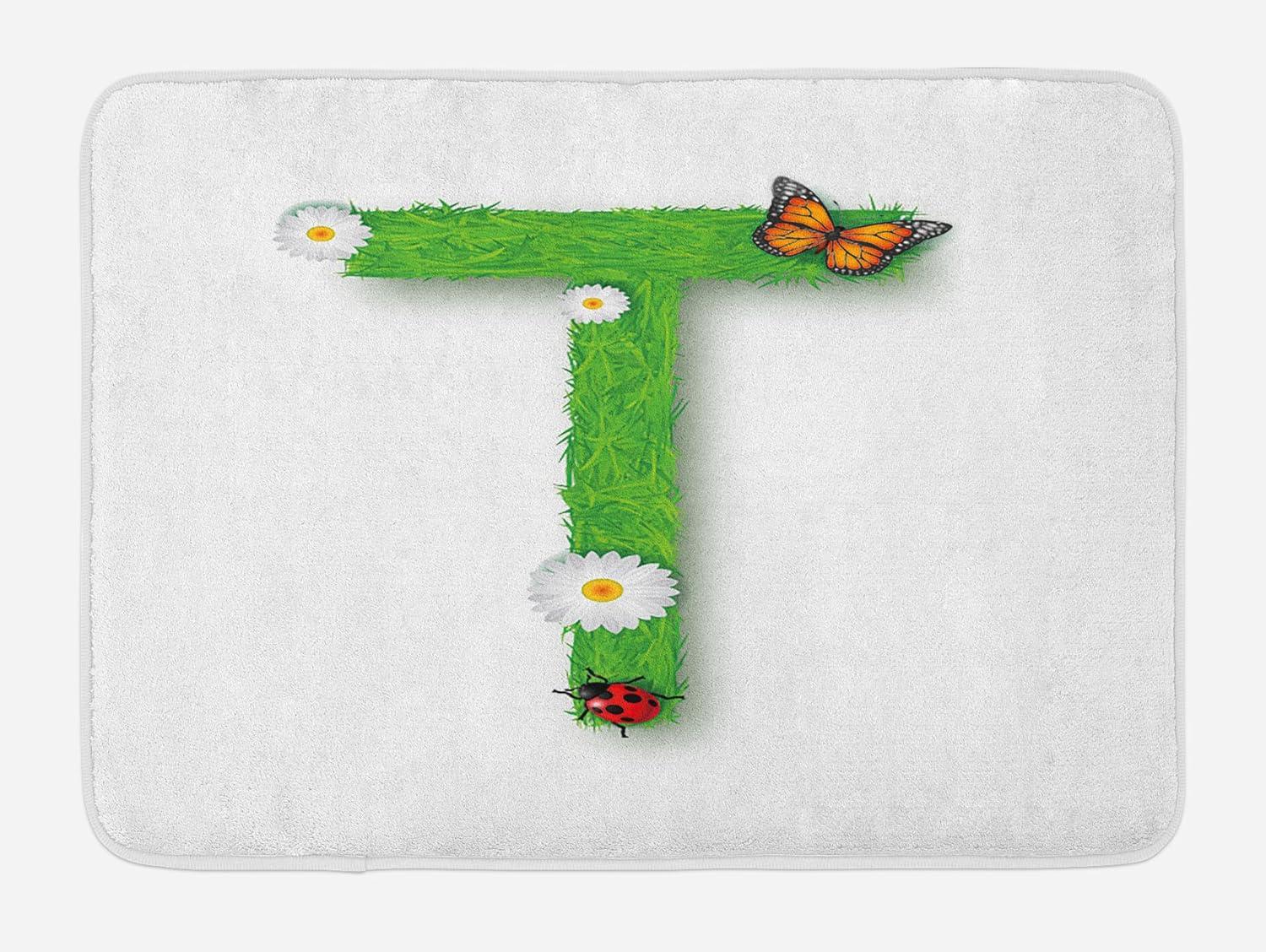 Ambesonne Letter T Bath Mat with Ladybug Design